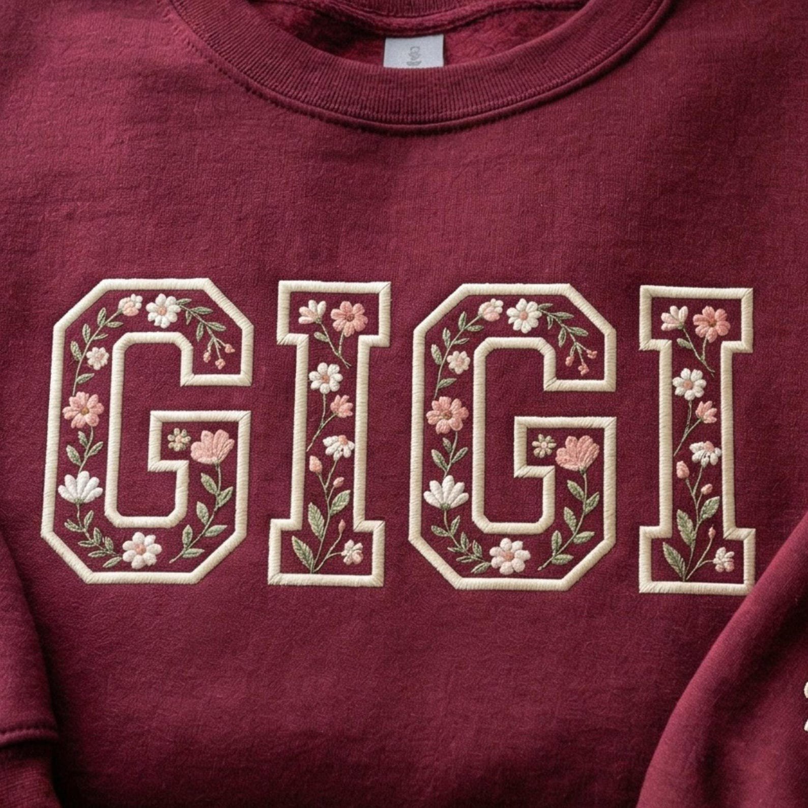 Embroidered Gigi Floral Sweatshirt, Personalized Grandma Mama Shirt, Custom Names Tee 2