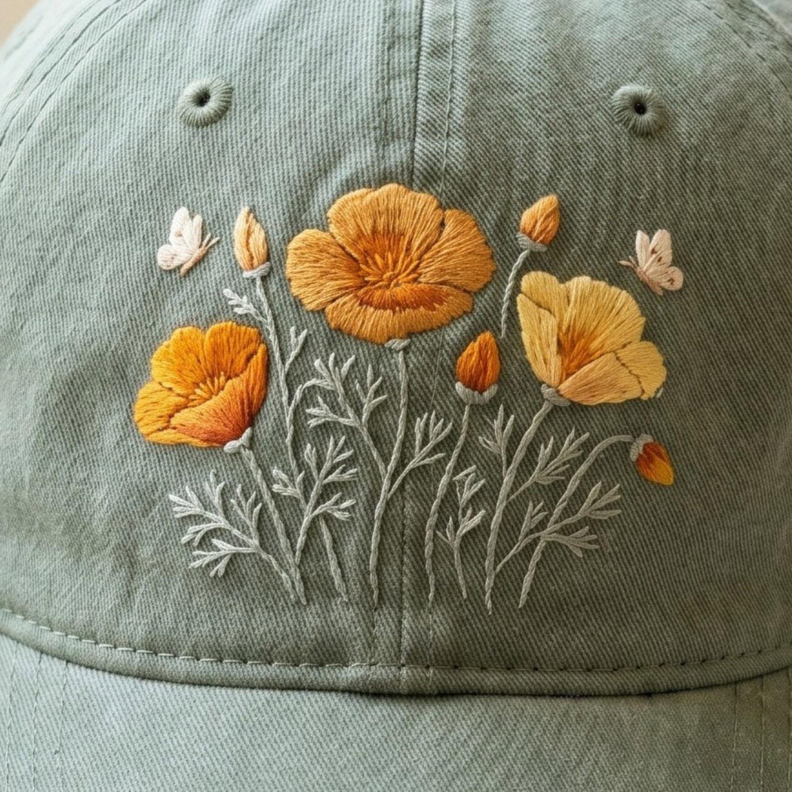 Embroidered California Poppy Hat, Hats for Mom, Gift For Nature Lovers 2