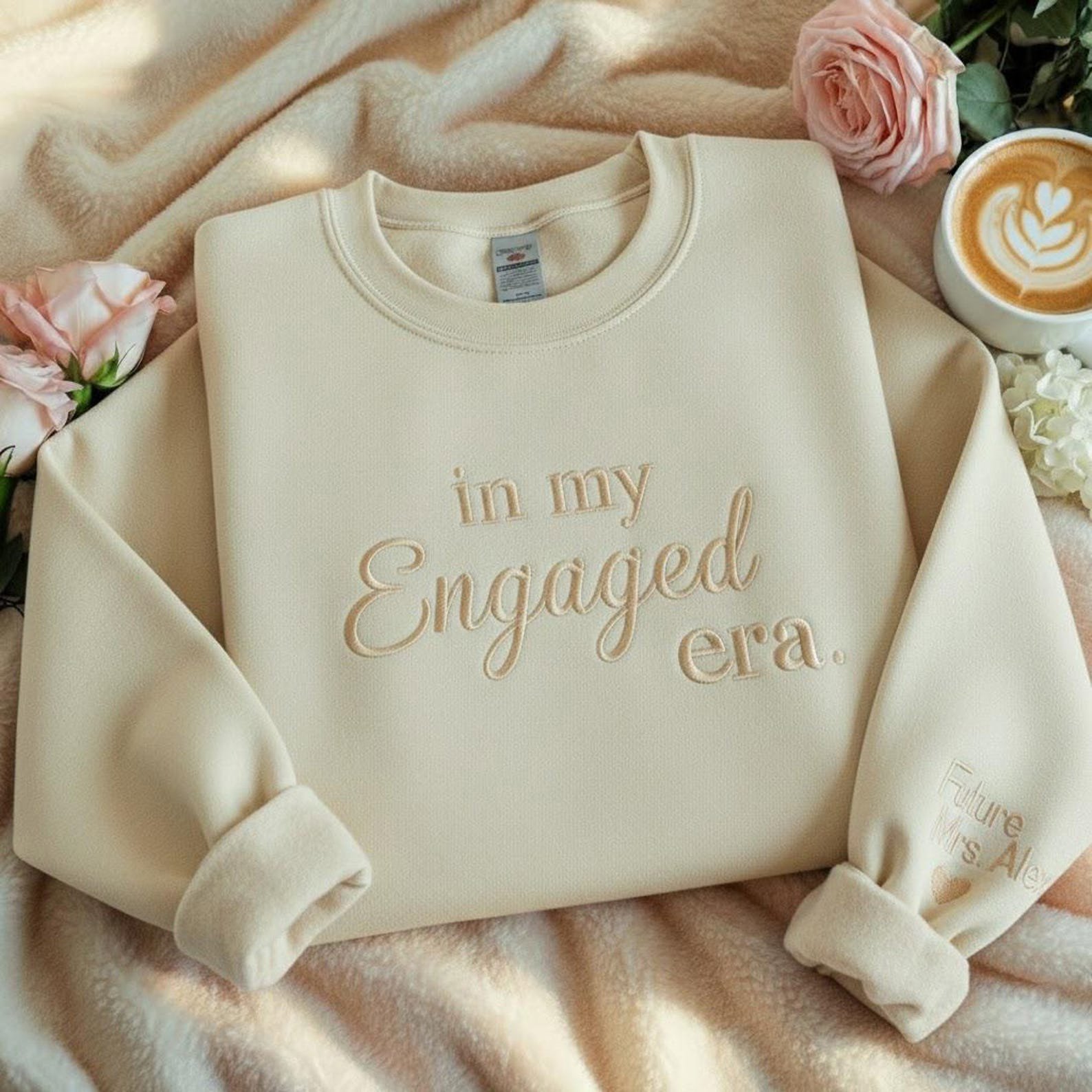 In My Engaged Era Embroidered Sweatshirt, Personalized Future Mrs Sweatshirt, Engagement Gift, Bridal Era Sweatshirt, Engagement Sweater 7