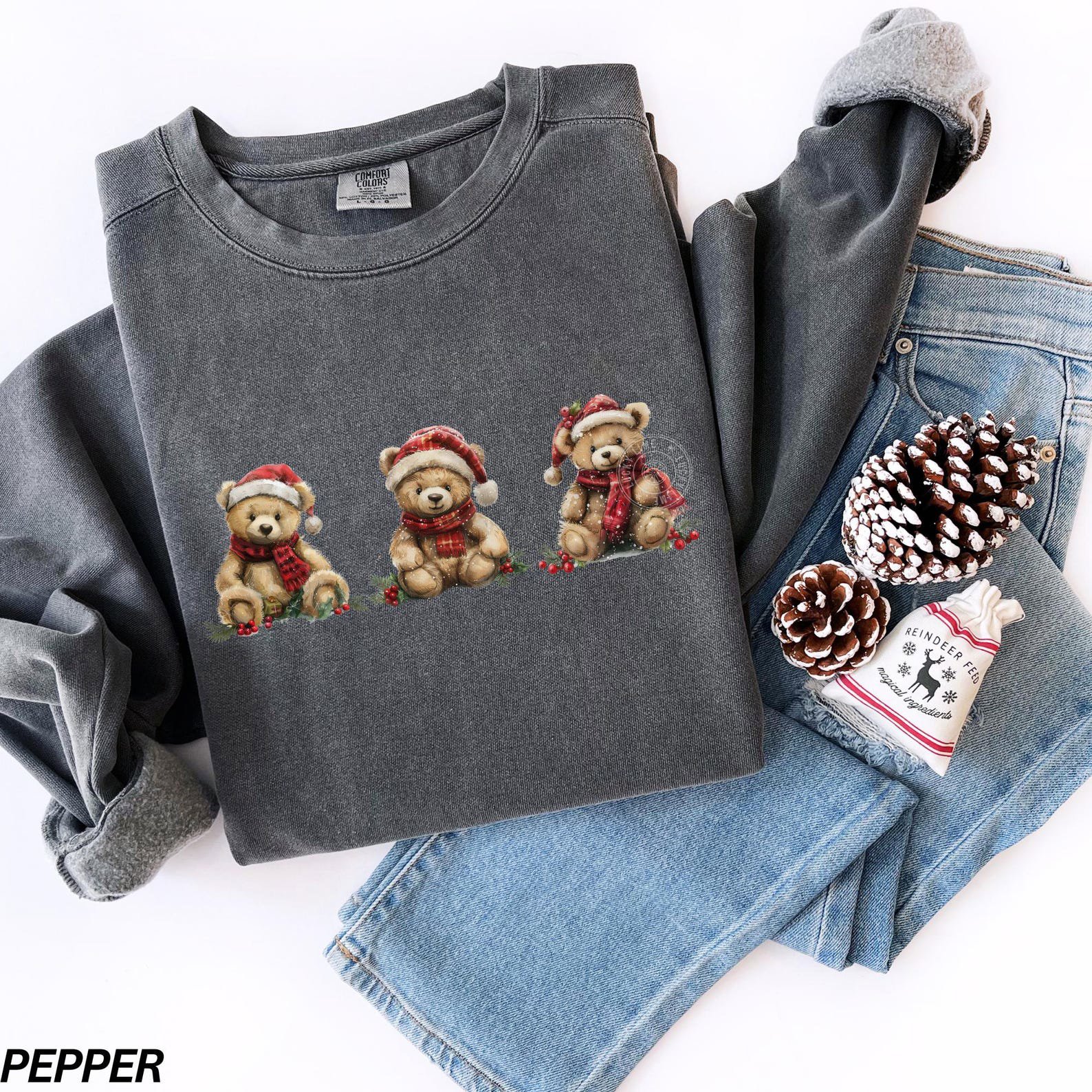 Christmas Teddy Bear Sweatshirt, Cozy Christmas Sweatshirt, Holiday Sweatshirt for Women, Comfort Colors® Christmas Sweatshirt, Xmas Gift 4