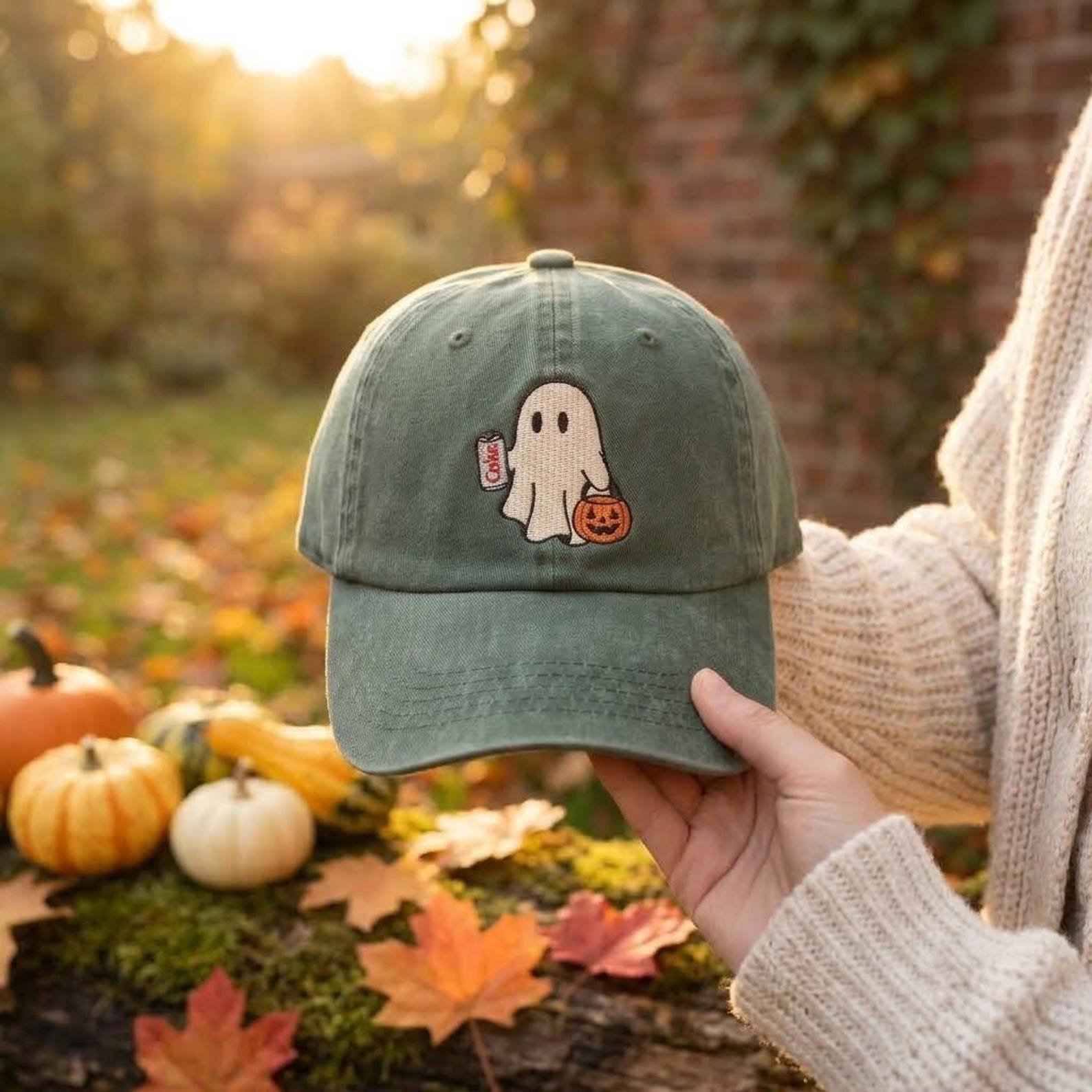 Embroidered Halloween Ghost Washed Hat, Coke Halloween, Ghost Pumpkin Hat, Halloween Baseball Cap, Trick or Treat Gift 4