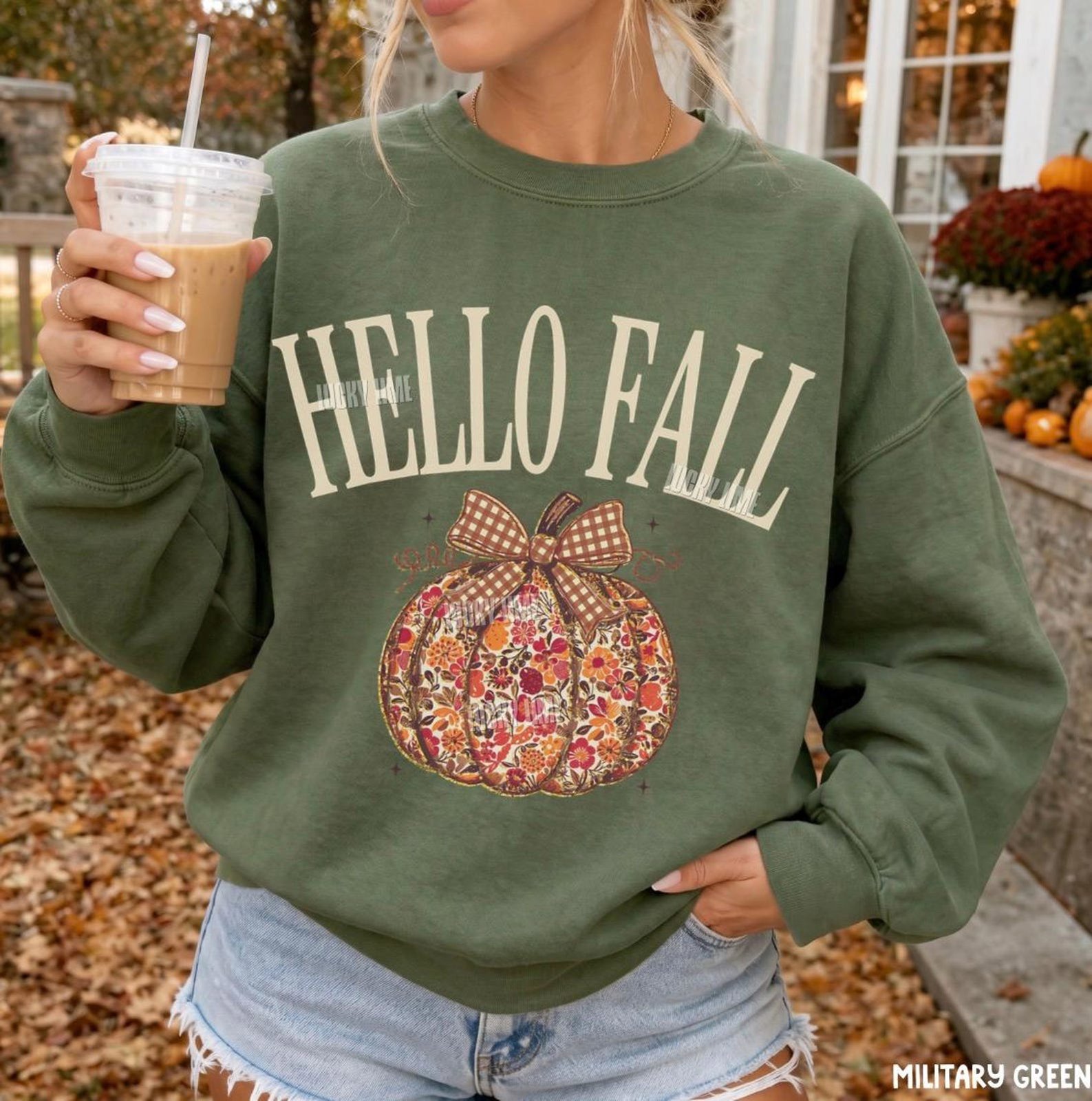 Hello Fall Sweatshirt, Floral Pumpkin Sweatshirt, Cute Fall Crewneck, Plaid Bow Autumn Shirt, Thanksgiving Sweater, Trendy Fall Sweatshirts 4