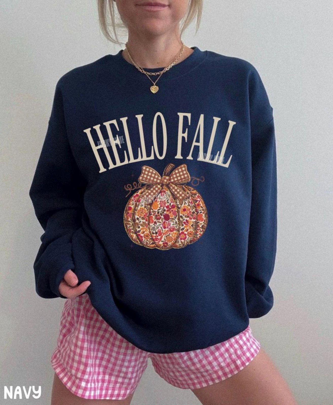 Hello Fall Sweatshirt, Floral Pumpkin Sweatshirt, Cute Fall Crewneck, Plaid Bow Autumn Shirt, Thanksgiving Sweater, Trendy Fall Sweatshirts 6