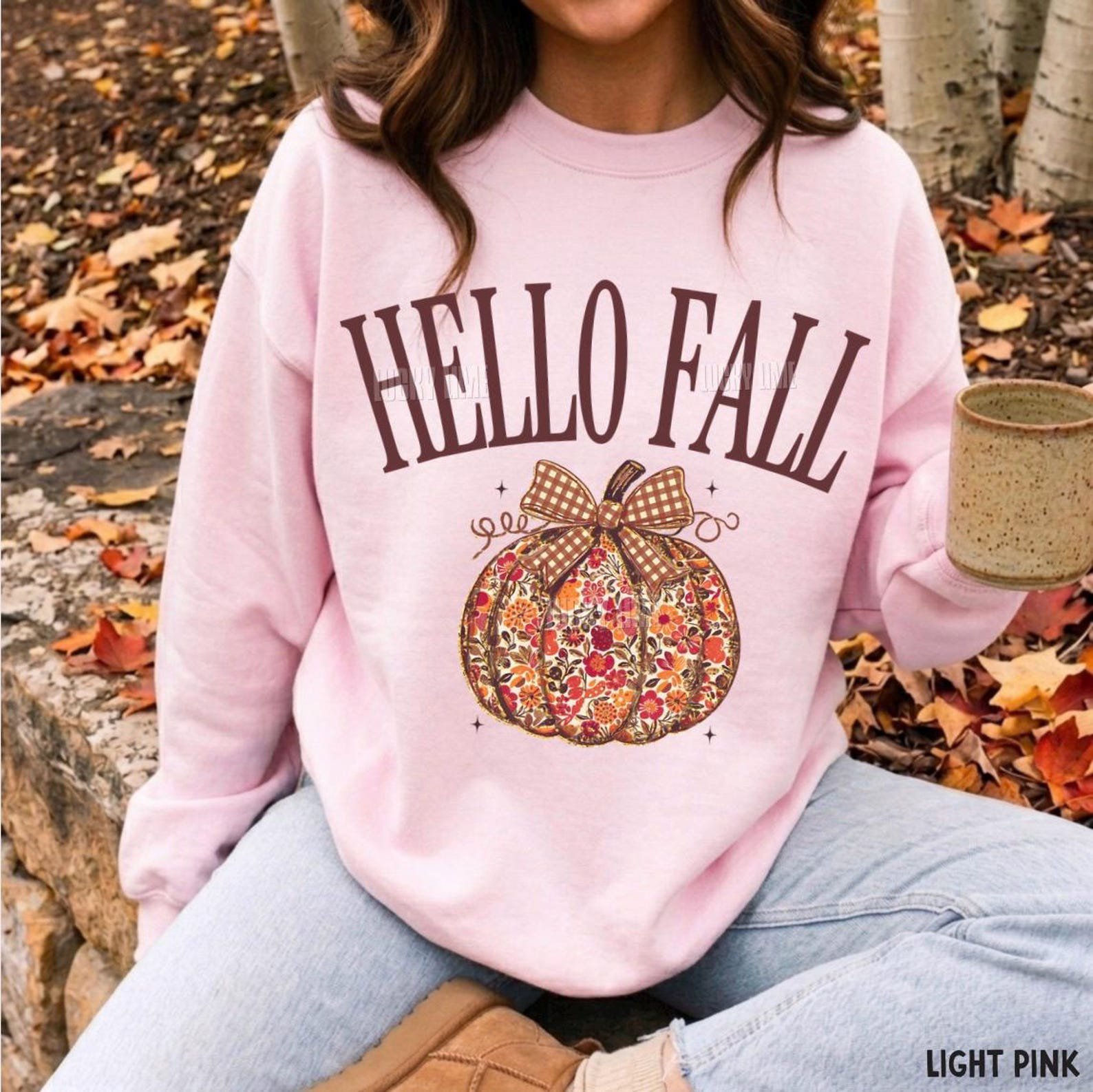 Hello Fall Sweatshirt, Floral Pumpkin Sweatshirt, Fall Crewneck, Plaid Bow Autumn Shirt, Thanksgiving Sweater, Trendy Fall Sweatshirts 4