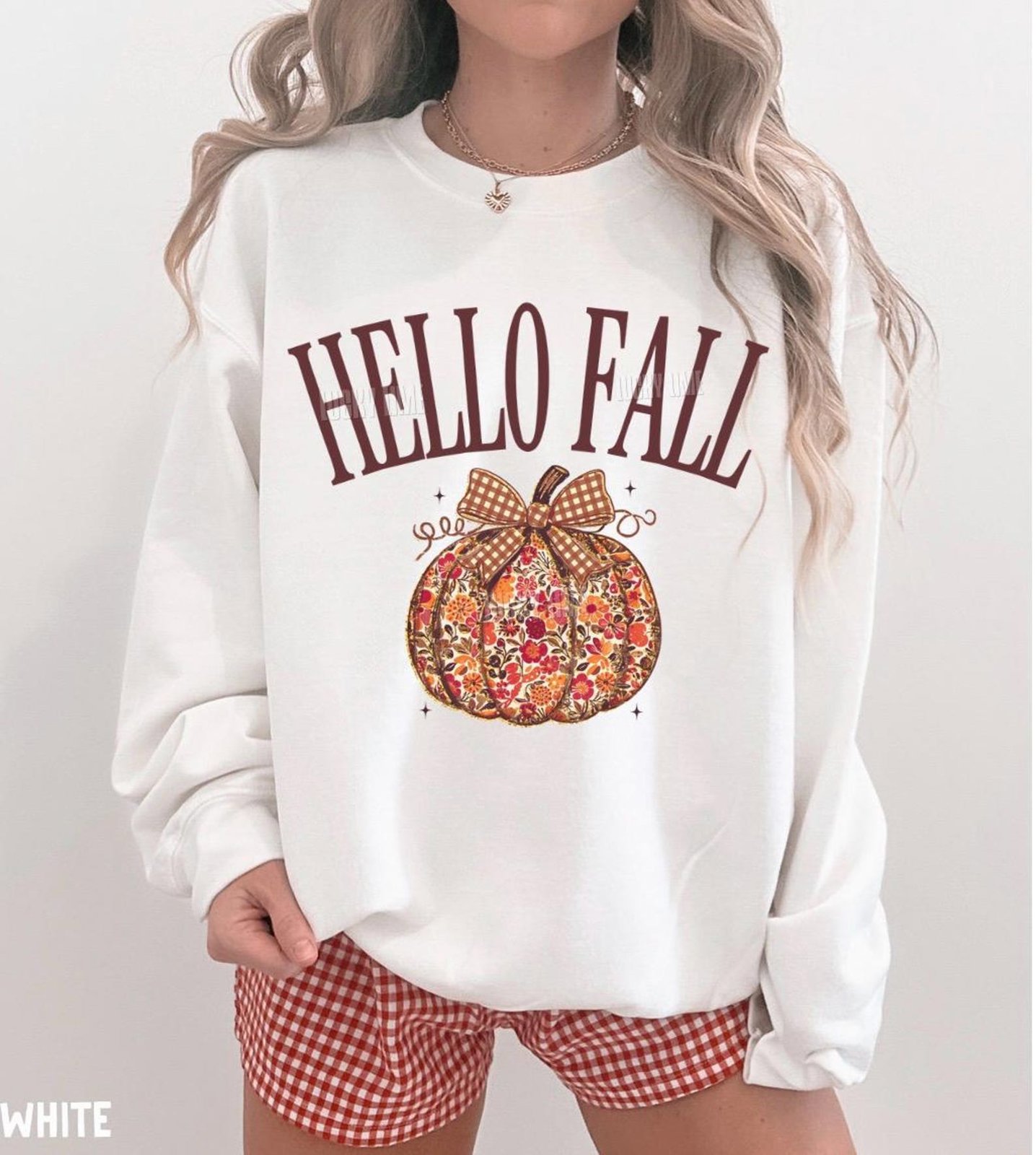 Hello Fall Sweatshirt, Floral Pumpkin Sweatshirt, Fall Crewneck, Plaid Bow Autumn Shirt, Thanksgiving Sweater, Trendy Fall Sweatshirts 7