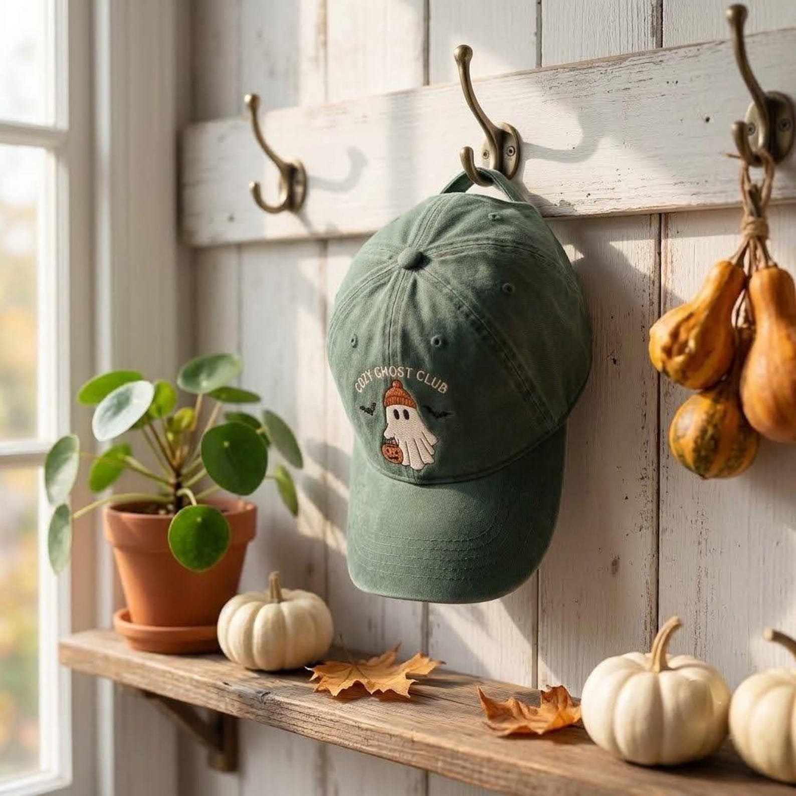 Embroidered Halloween Ghost Washed Hat, Cozy Ghost Club Hat, Ghost Pumpkin Hat, Spooky Baseball Hat, Fall Halloween Gift 5