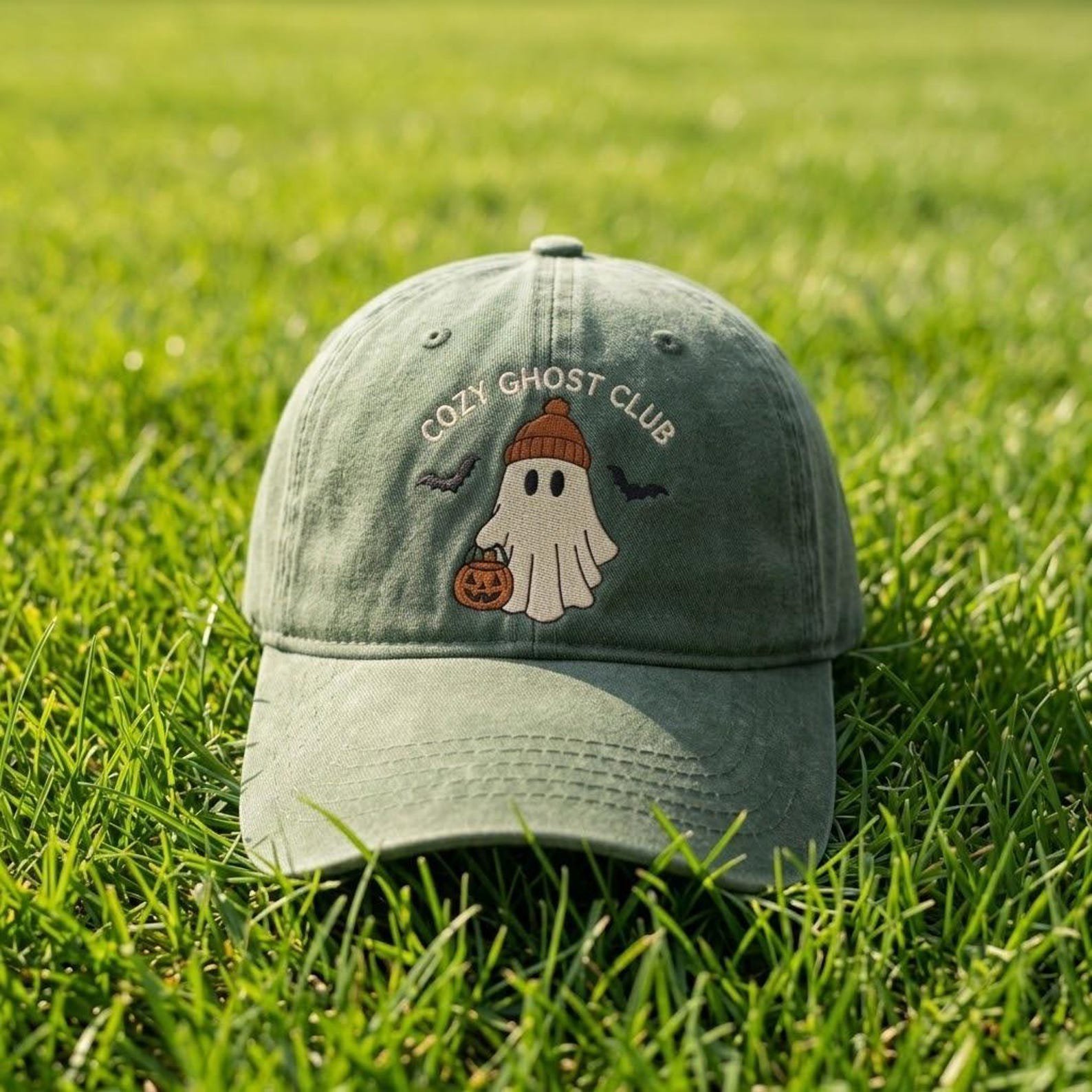 Embroidered Halloween Ghost Washed Hat, Cozy Ghost Club Hat, Ghost Pumpkin Hat, Spooky Baseball Hat, Fall Halloween Gift 7