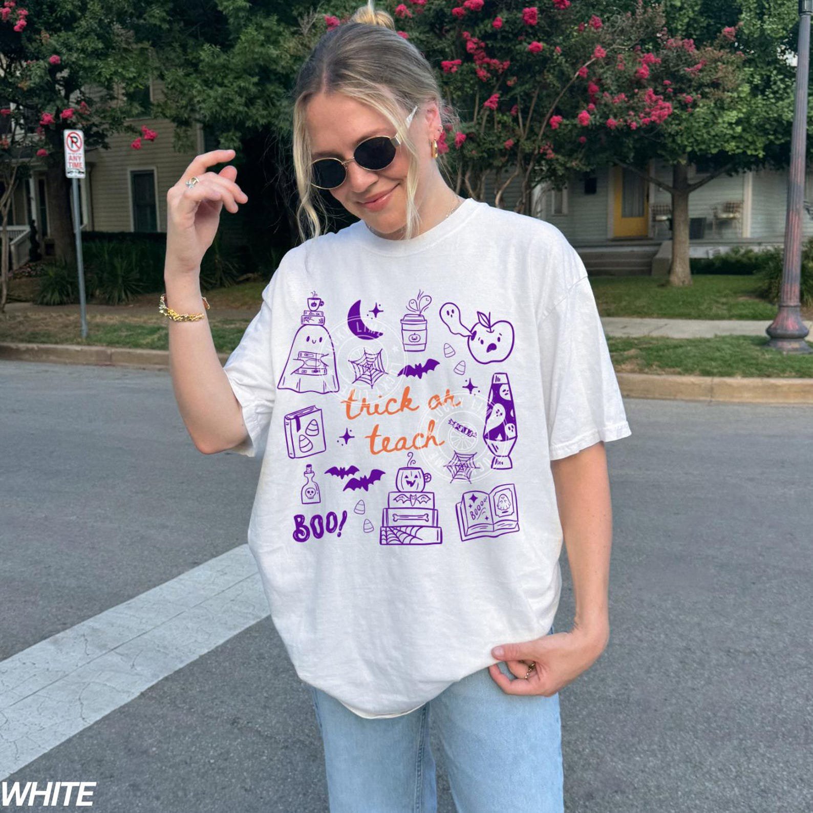 Comfort Colors® Teacher Halloween Shirt, Trick or Teach Shirt, Cute Halloween Teacher Shirt, Spooky Teacher Tshirt, Retro Ghost Teacher Tee 3