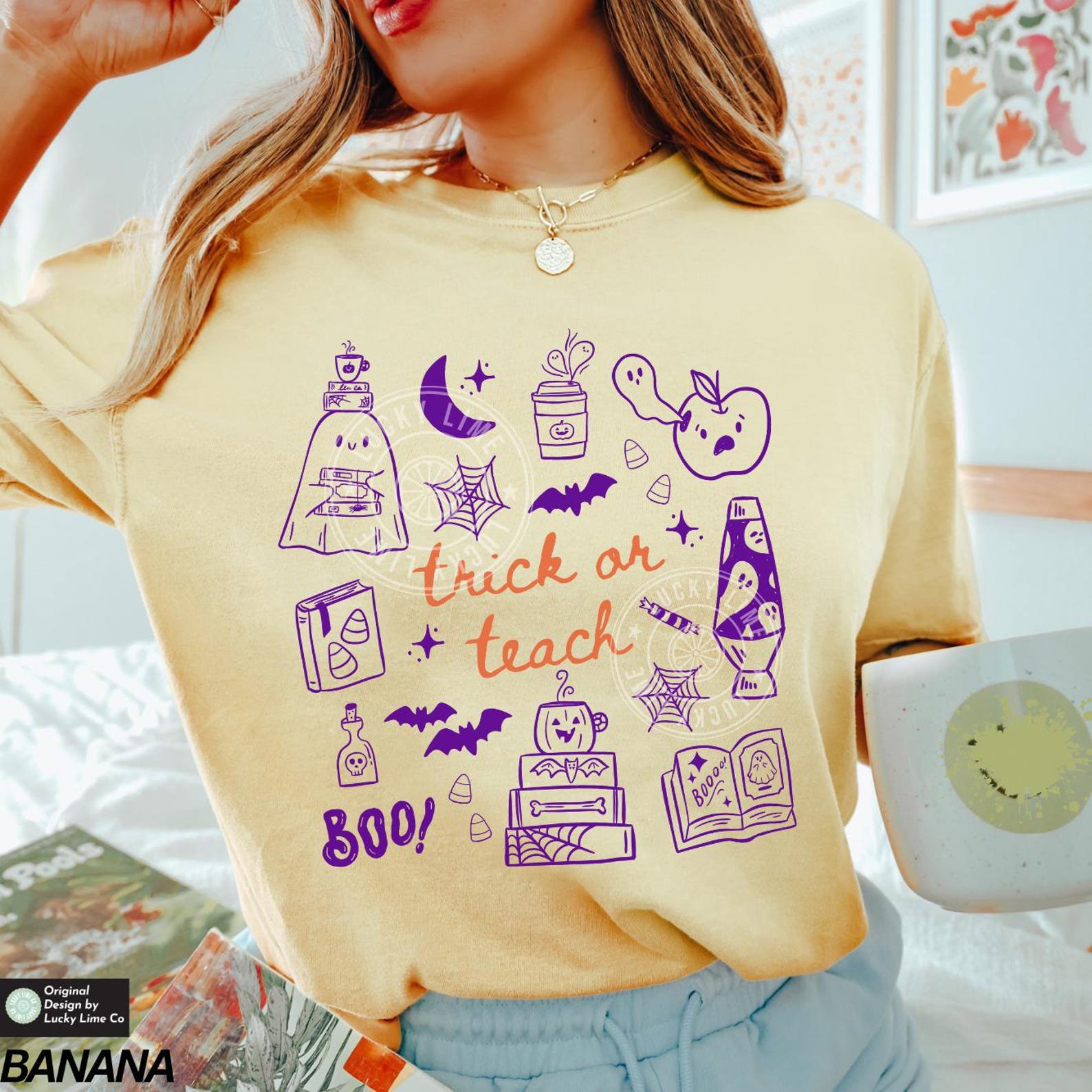 Comfort Colors® Teacher Halloween Shirt, Trick or Teach Shirt, Cute Halloween Teacher Shirt, Spooky Teacher Tshirt, Retro Ghost Teacher Tee 6