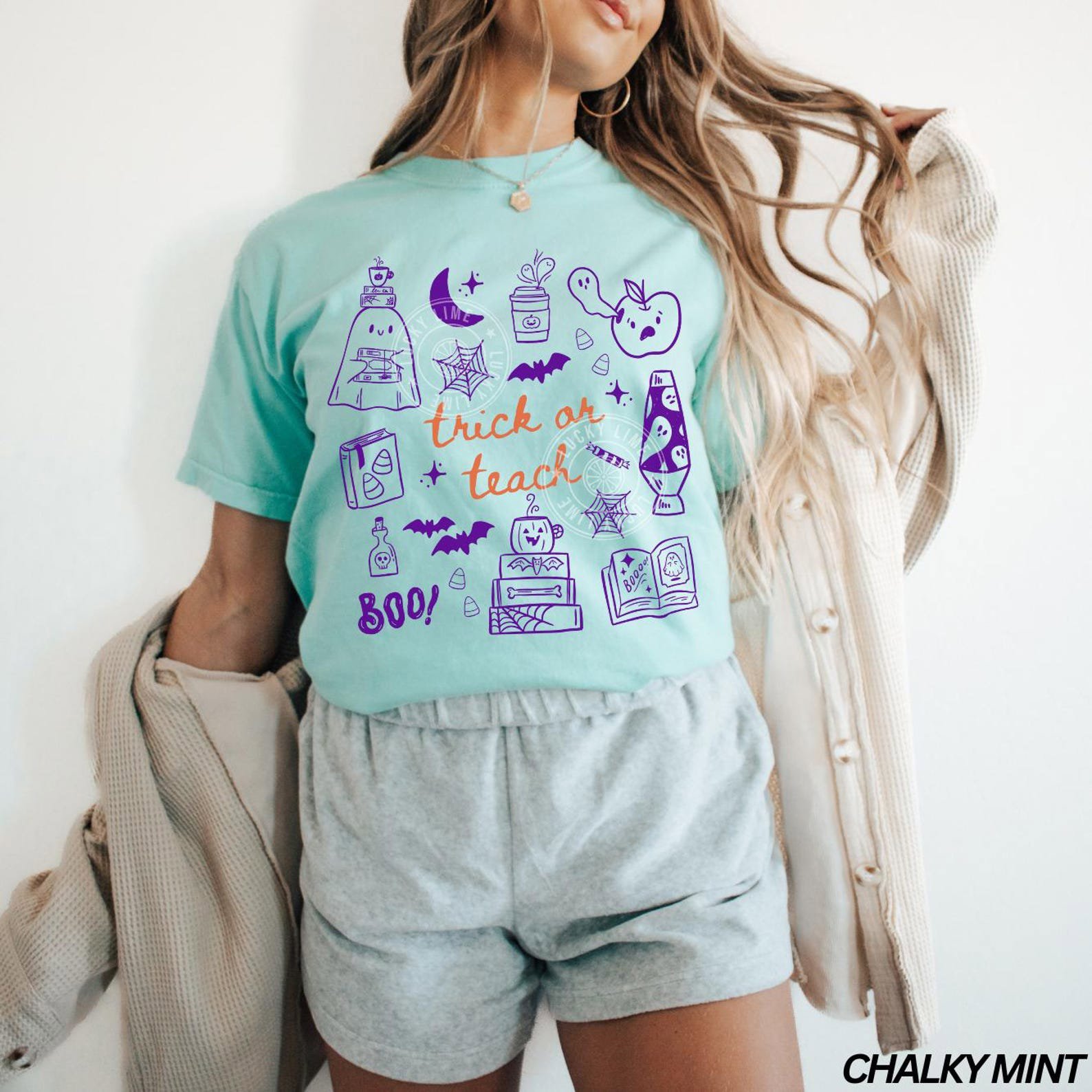 Comfort Colors® Teacher Halloween Shirt, Trick or Teach Shirt, Cute Halloween Teacher Shirt, Spooky Teacher Tshirt, Retro Ghost Teacher Tee 8