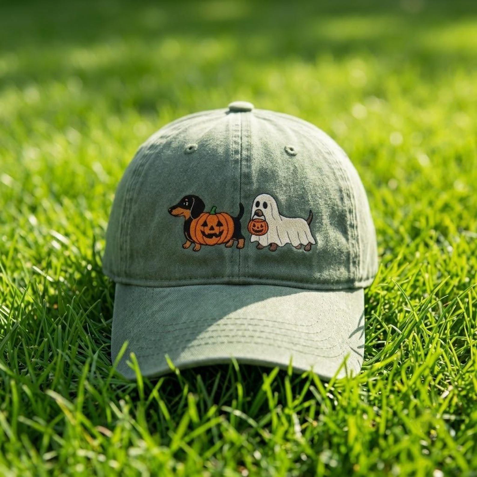 Embroidered Dachshund Halloween Washed Hat, Ghost Wiener Dog, Halloween Dog Hats, Dachshund Mom Gift 7