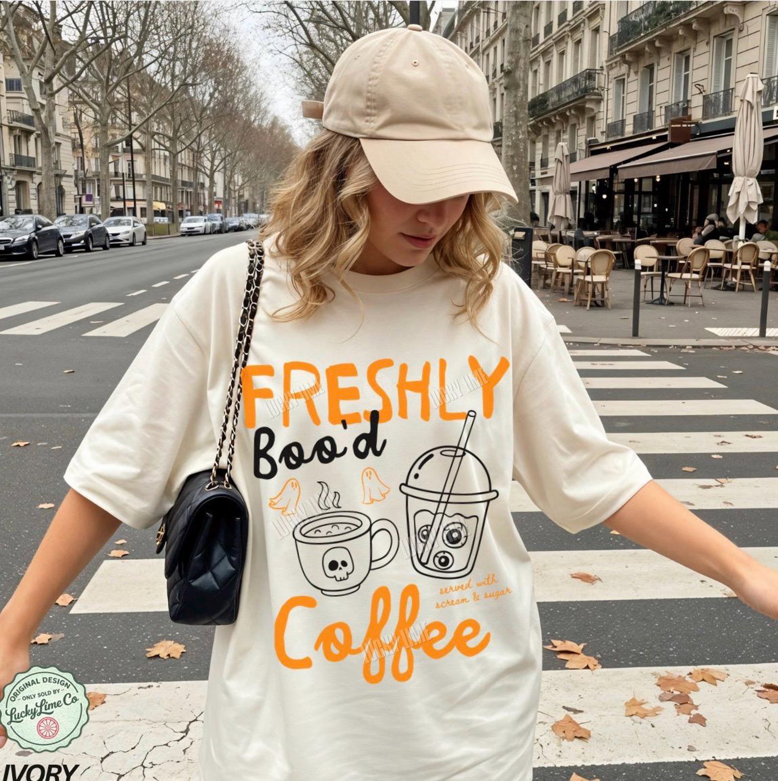 Halloween Coffee Shirt, Freshly Boo’d Coffee TShirt, Spooky Season, Cute Ghost Shirt, Skeleton Halloween Coffee Lover Gift, Pumpkin Spice 1