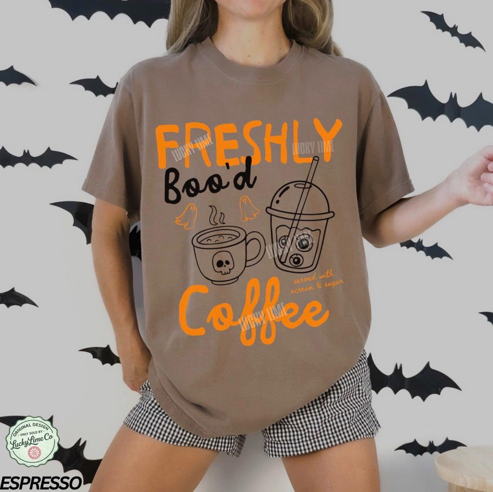Halloween Coffee Shirt, Freshly Boo’d Coffee TShirt, Spooky Season, Cute Ghost Shirt, Skeleton Halloween Coffee Lover Gift, Pumpkin Spice 4