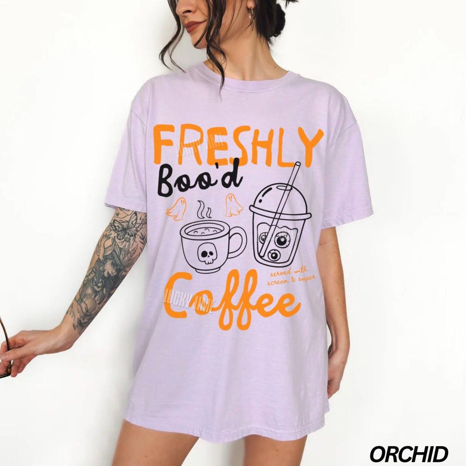 Halloween Coffee Shirt, Freshly Boo’d Coffee TShirt, Spooky Season, Cute Ghost Shirt, Skeleton Halloween Coffee Lover Gift, Pumpkin Spice 7