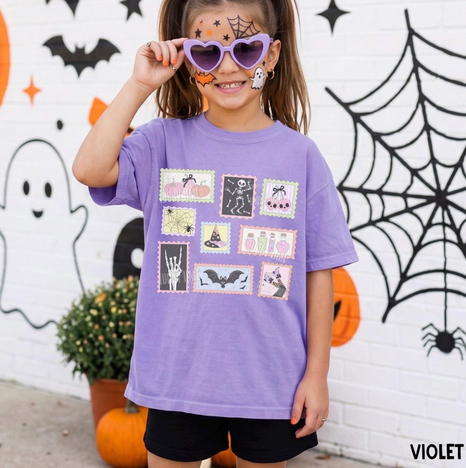 Kids Halloween Shirt, Ghost Halloween Shirt, Pumpkin Cat Shirt, Preppy Halloween Tee, Girls Retro Halloween Tee, Youth Spooky Season Tshirt 1