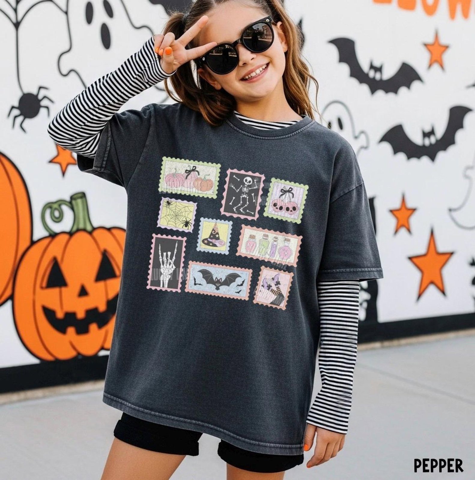 Kids Halloween Shirt, Ghost Halloween Shirt, Pumpkin Cat Shirt, Preppy Halloween Tee, Girls Retro Halloween Tee, Youth Spooky Season Tshirt 4