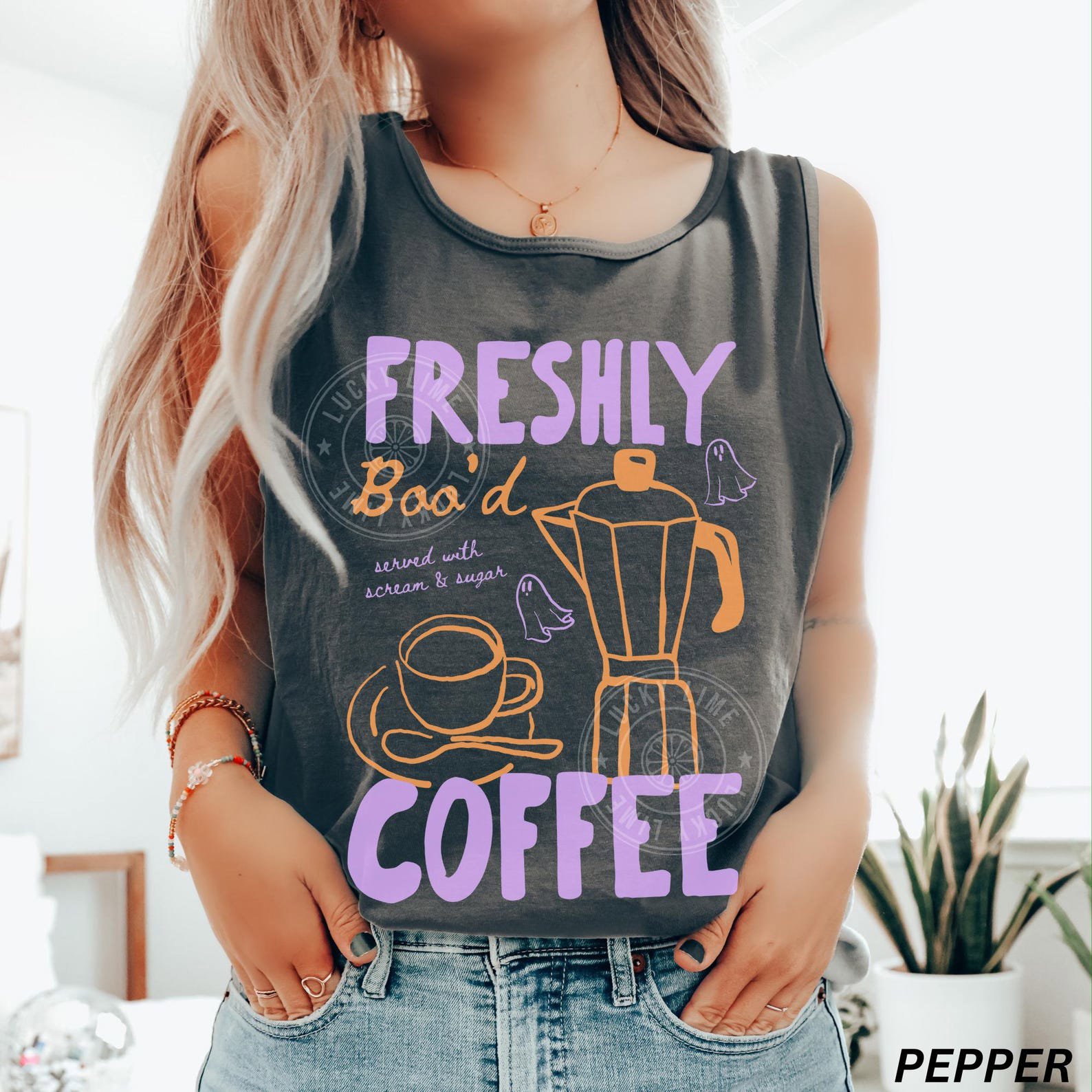 Comfort Colors® Halloween Tank Top, Freshly Boo’d Coffee Shirt, Cute Ghost Shirt, Skeleton Halloween, Coffee Lover Gift, Spooky Season Tank 2