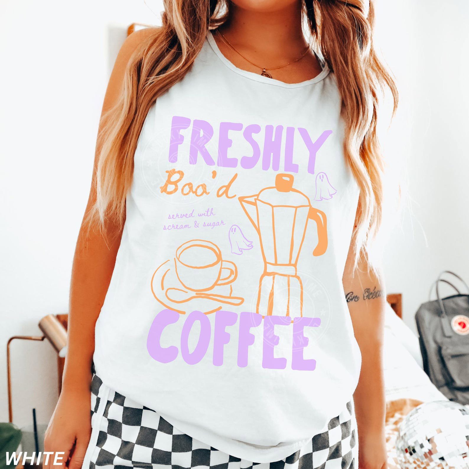 Comfort Colors® Halloween Tank Top, Freshly Boo’d Coffee Shirt, Cute Ghost Shirt, Skeleton Halloween, Coffee Lover Gift, Spooky Season Tank 4