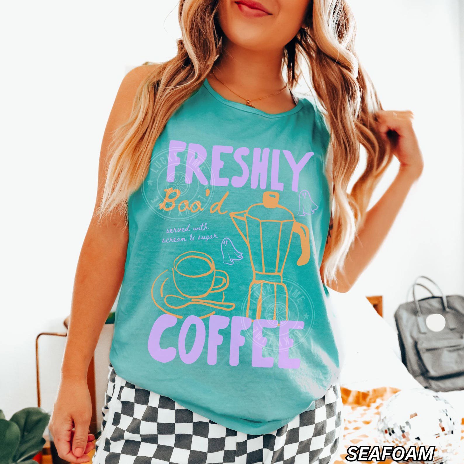 Comfort Colors® Halloween Tank Top, Freshly Boo’d Coffee Shirt, Cute Ghost Shirt, Skeleton Halloween, Coffee Lover Gift, Spooky Season Tank 5