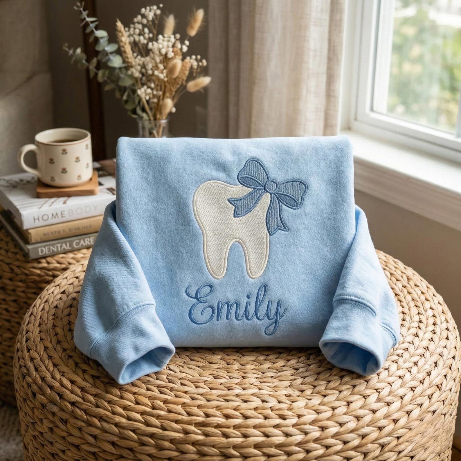 Embroidered Custom Floral Tooth Sweatshirt, Dental Hygienist, Assistant Shirt 3