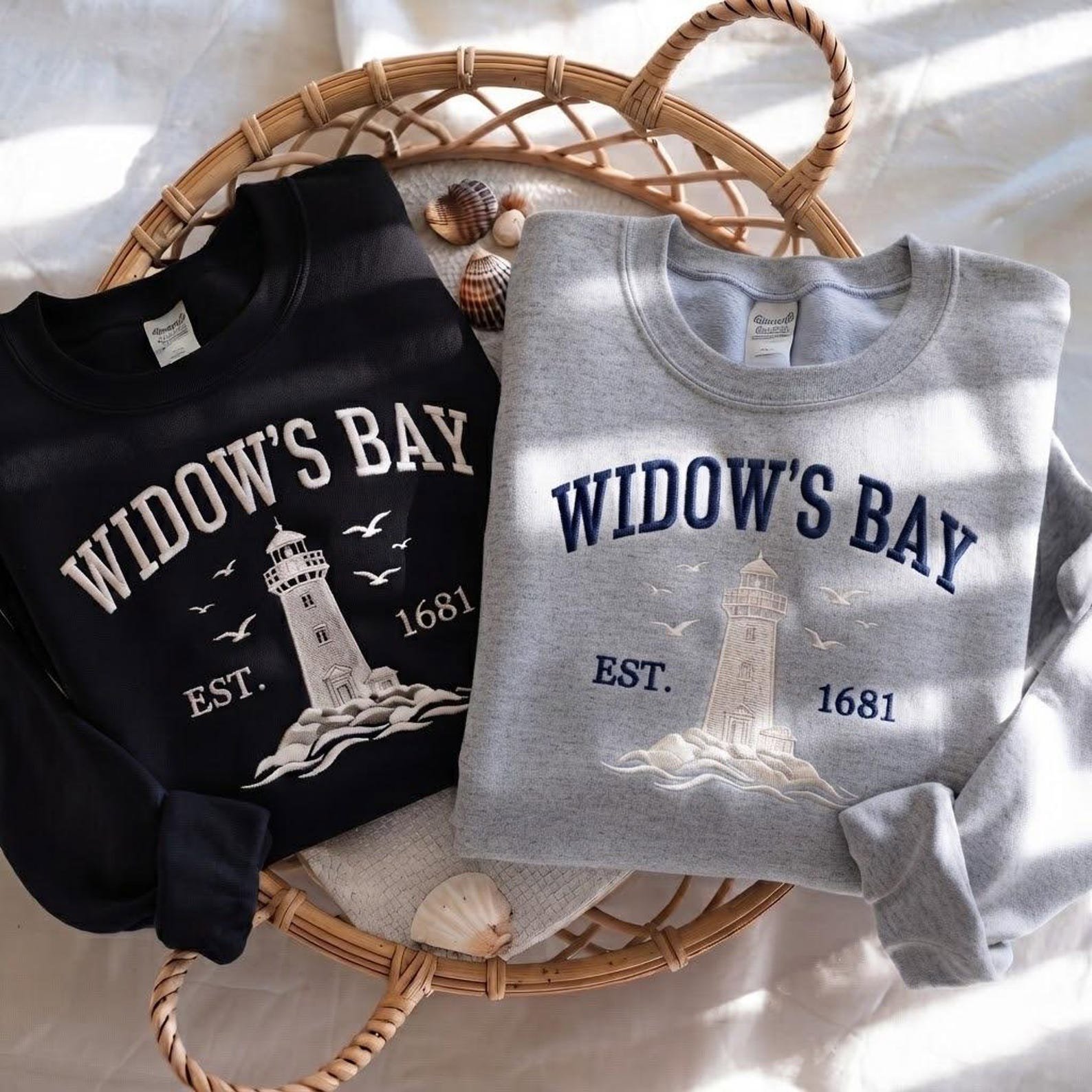 Embroidered Widow’s Bay Massachusetts Sweatshirt, Coastal Horror Sweatshirt, Vintage Lighthouse Sweatshirt, Coastal Sweatshirt 3