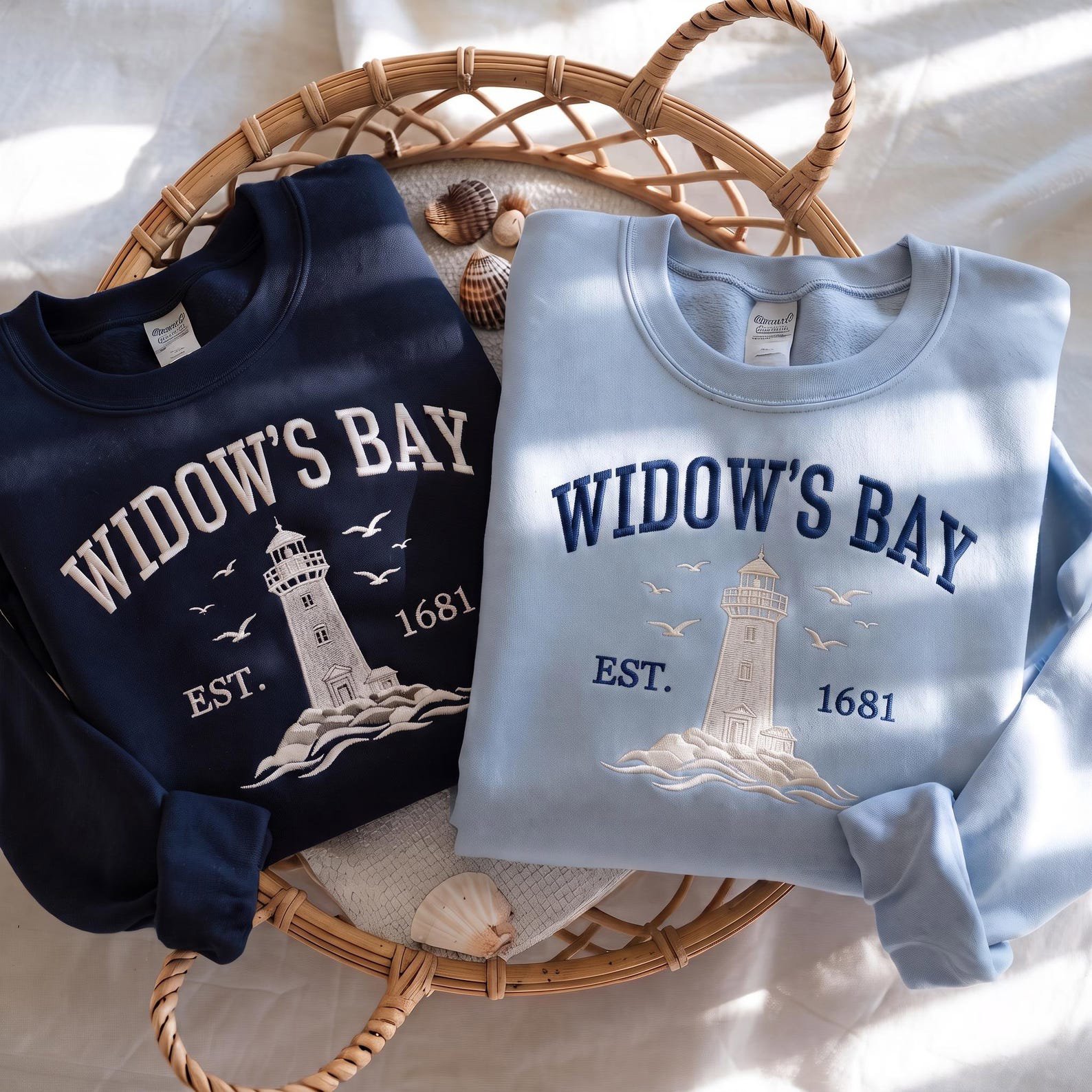 Embroidered Widow’s Bay Massachusetts Sweatshirt, Coastal Horror Sweatshirt, Vintage Lighthouse Sweatshirt, Coastal Sweatshirt 1