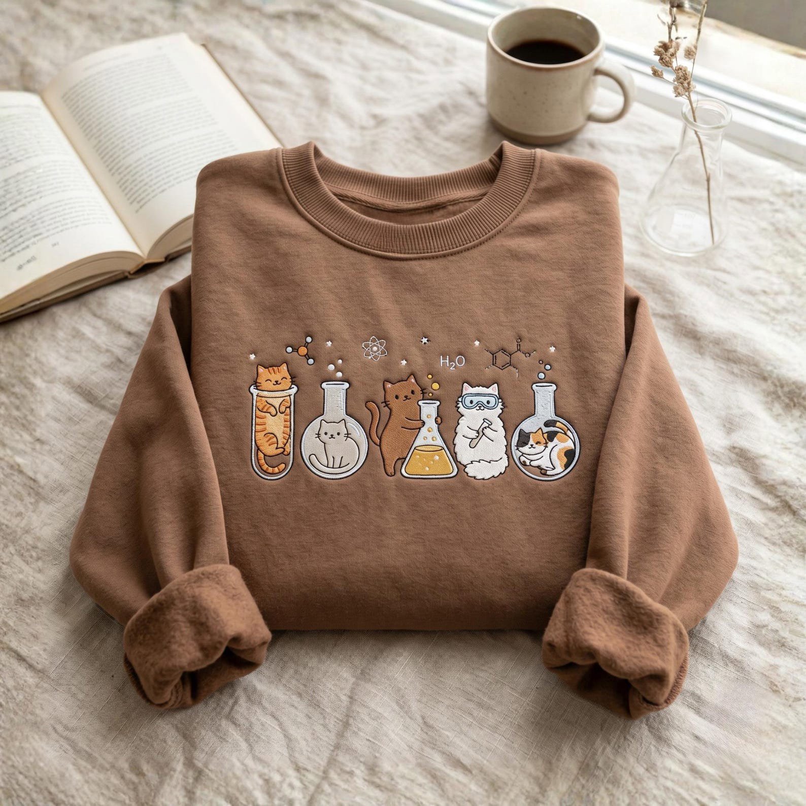 Embroidered Chemistry Cats Sweatshirt, Science Teacher Shirt, Laboratory Crewneck, STEM Student Gift 3