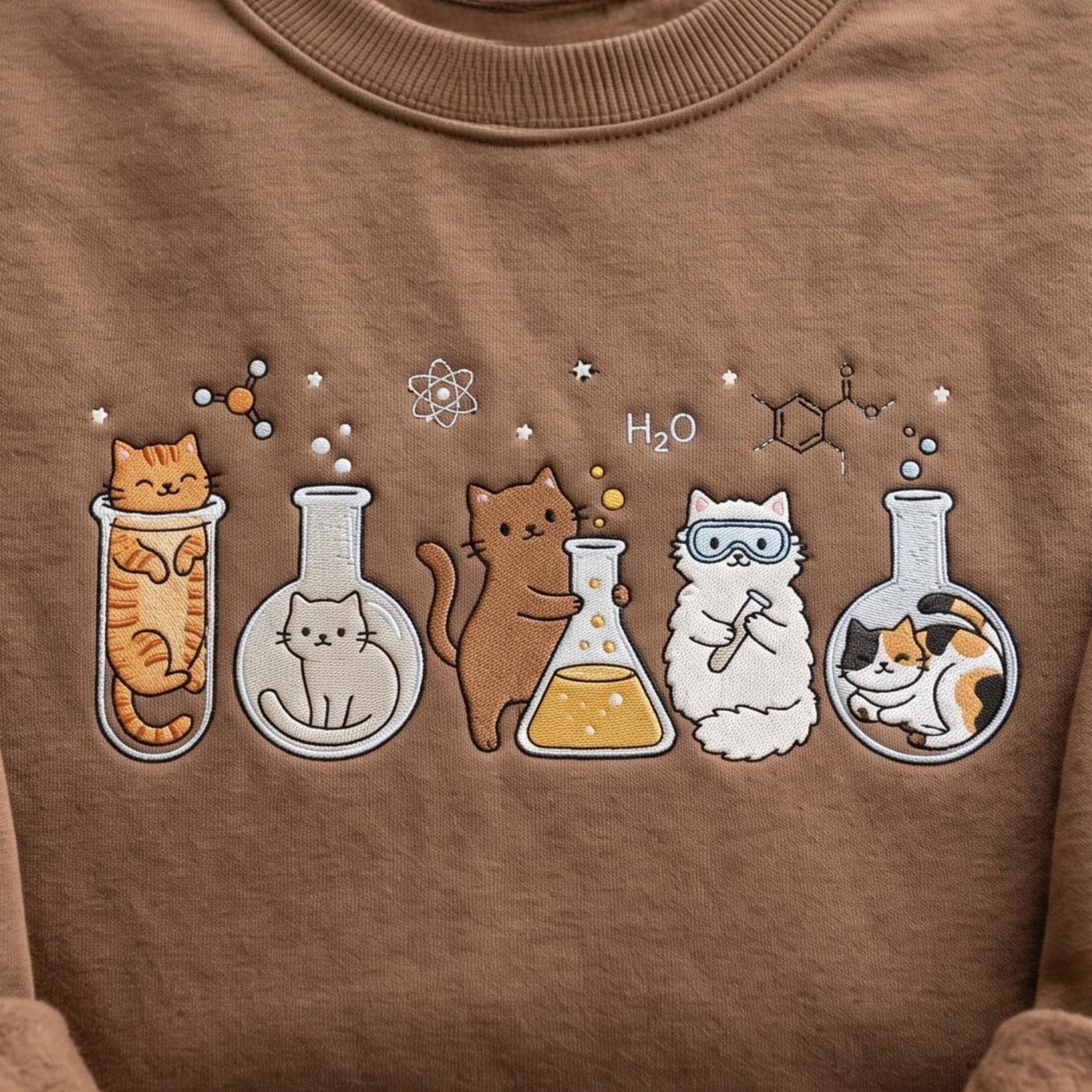 Embroidered Chemistry Cats Sweatshirt, Science Teacher Shirt, Laboratory Crewneck, STEM Student Gift 2