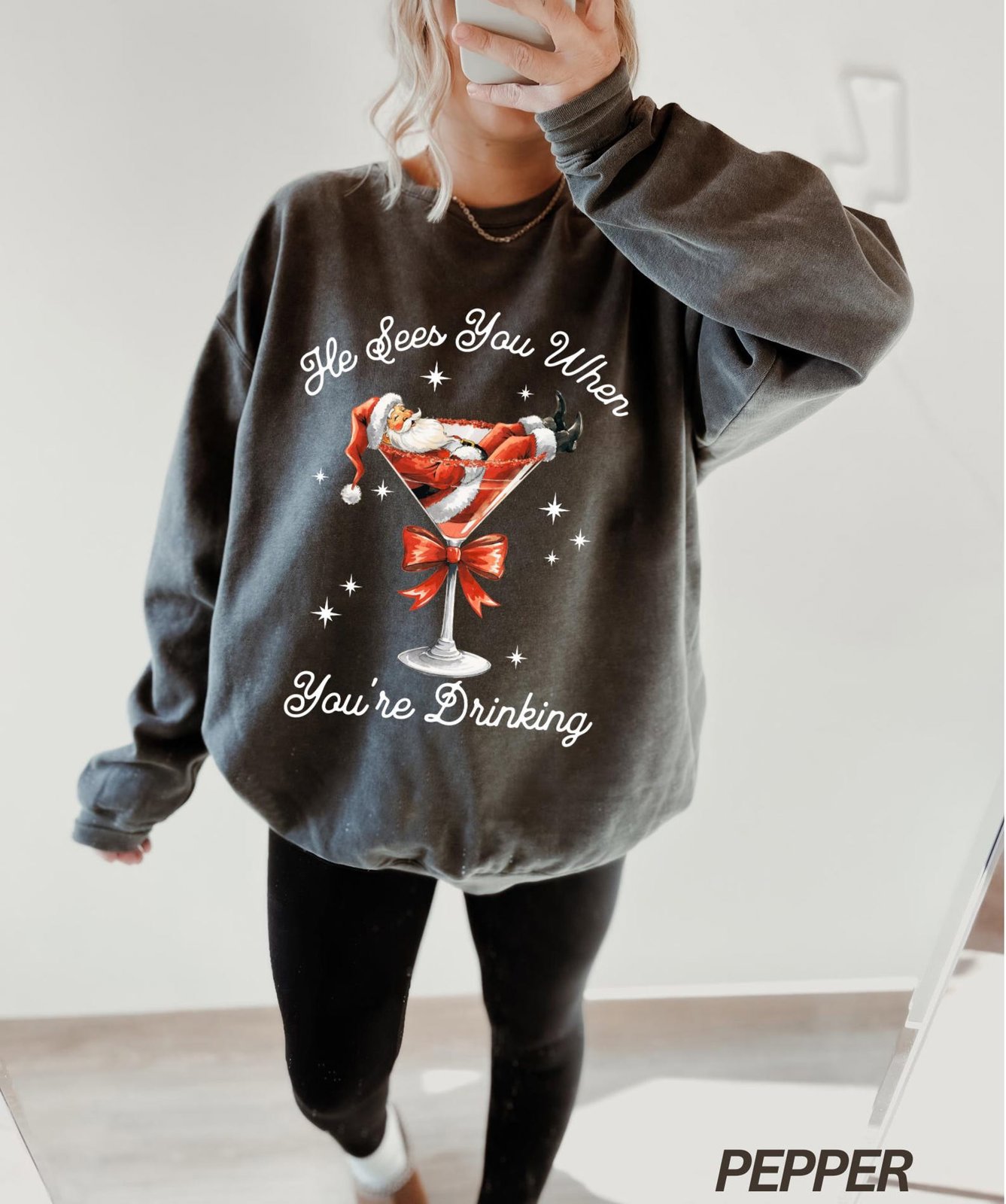 Funny Santa Sweatshirt, He Sees You When Your’e Drinking Shirt, Making Spirits Bright, Full of Holiday Spirit, Comfort Colors® Sweatshirt 2
