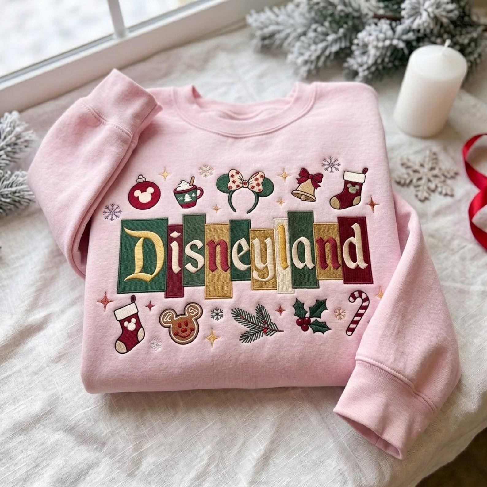 Embroidered Dinseyland Christmas Castle Sweatshirt, Magical Holiday Shirt, Festive Winter Cute Christmas Gift, Holiday Party Shirt 2