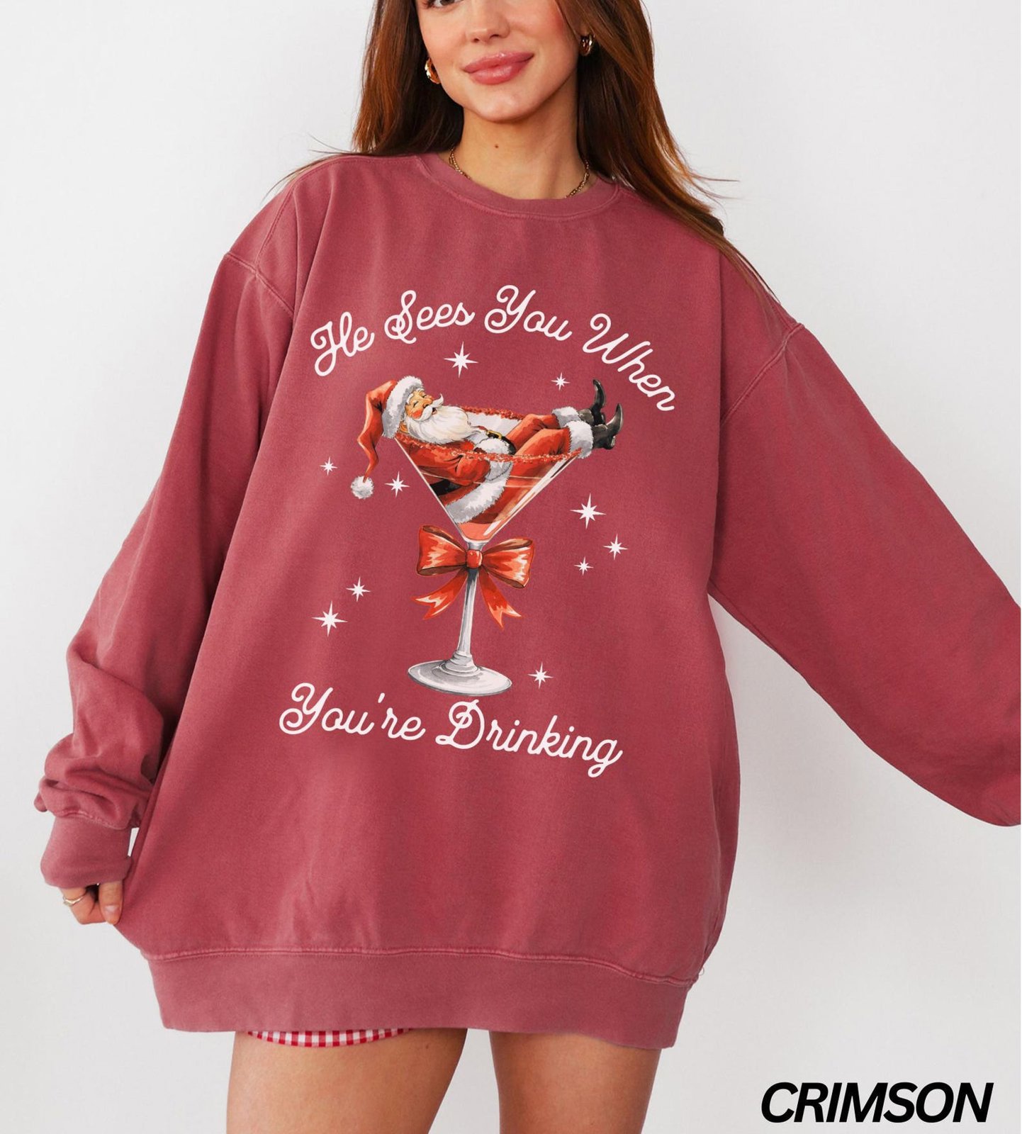 Funny Santa Sweatshirt, He Sees You When Your’e Drinking Shirt, Making Spirits Bright, Full of Holiday Spirit, Comfort Colors® Sweatshirt 4