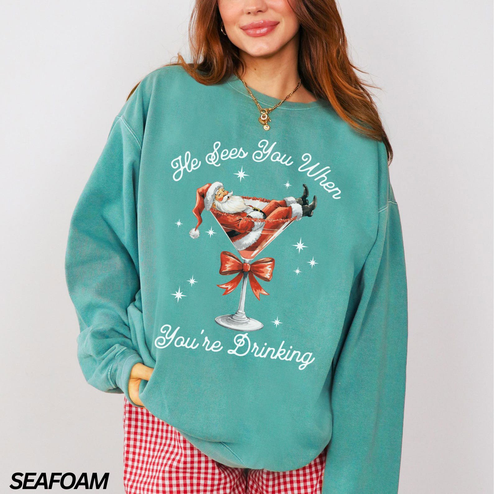 Funny Santa Sweatshirt, He Sees You When Your’e Drinking Shirt, Making Spirits Bright, Full of Holiday Spirit, Comfort Colors® Sweatshirt 6