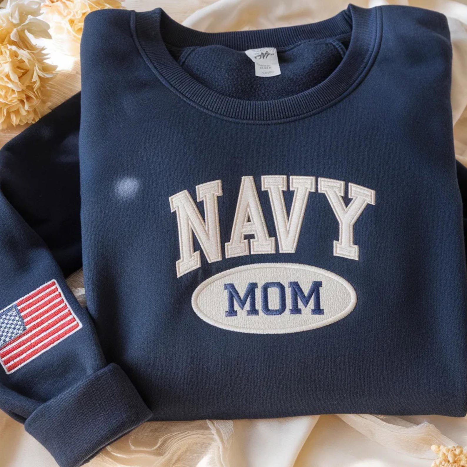 Embroidered Navy Mom Sweatshirt, Military Family Gift, Graduation Tee, Cozy Outfit 2