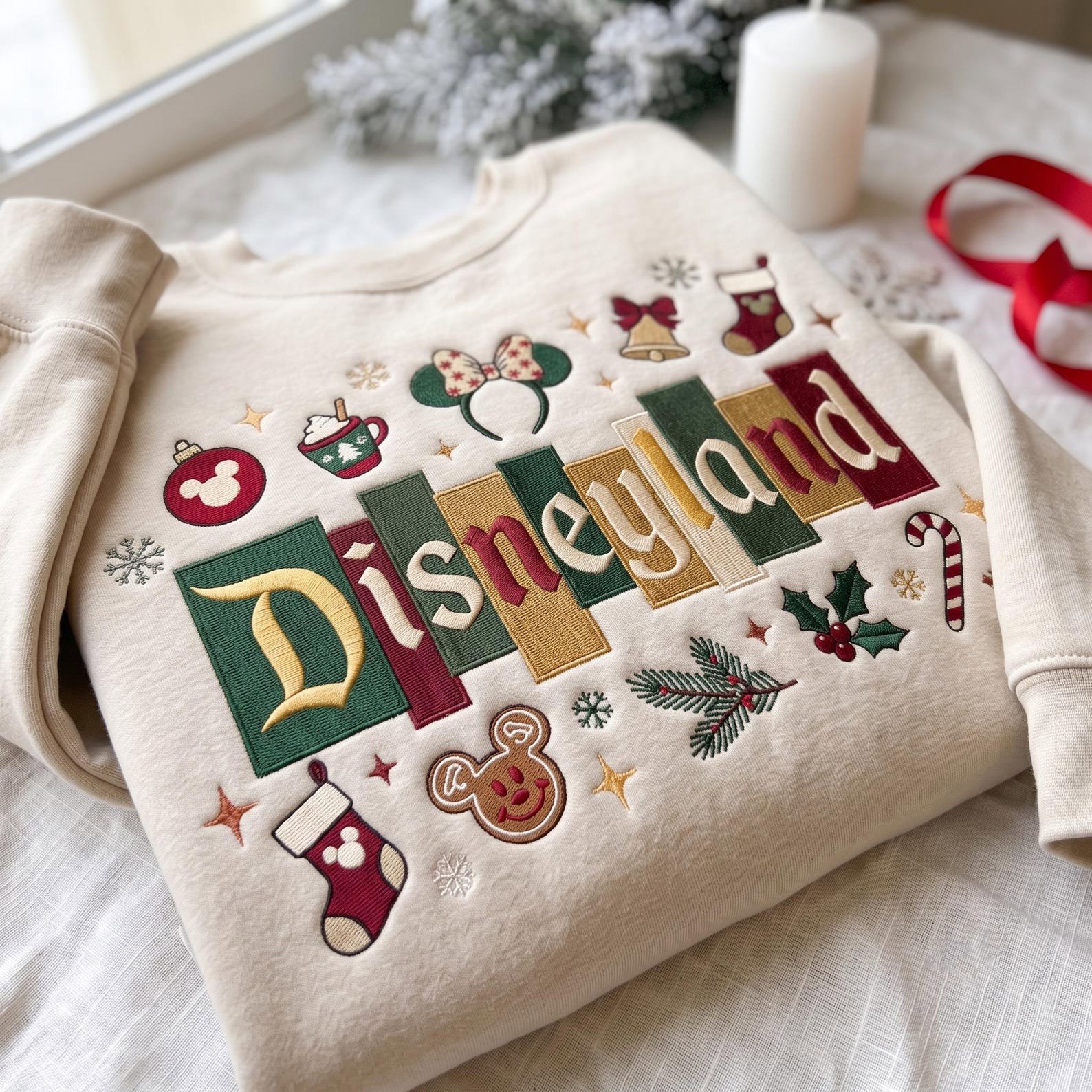 Embroidered Dinseyland Christmas Castle Sweatshirt, Magical Holiday Shirt, Festive Winter Cute Christmas Gift, Holiday Party Shirt 4
