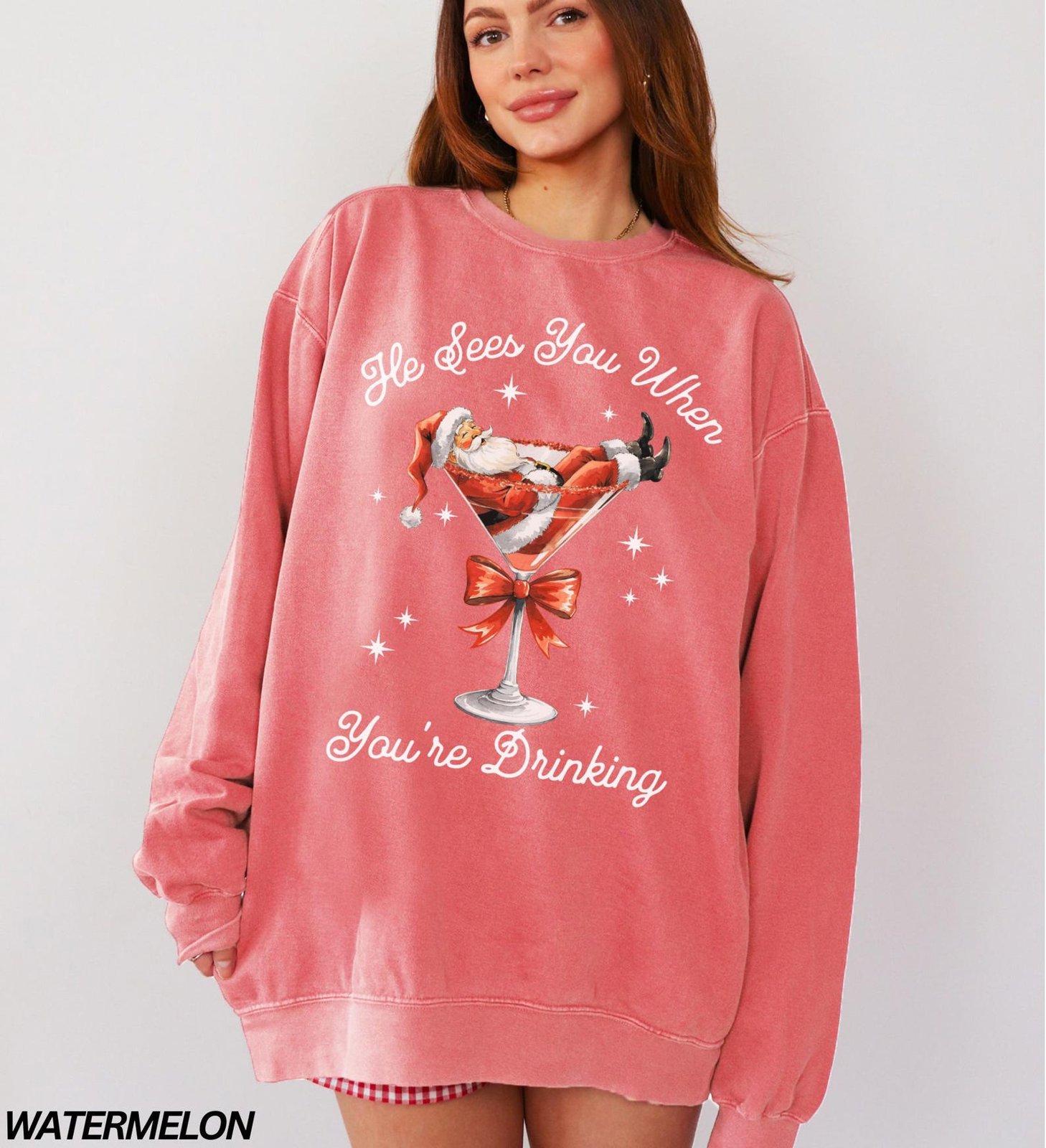 Funny Santa Sweatshirt, He Sees You When Your’e Drinking Shirt, Making Spirits Bright, Full of Holiday Spirit, Comfort Colors® Sweatshirt 7