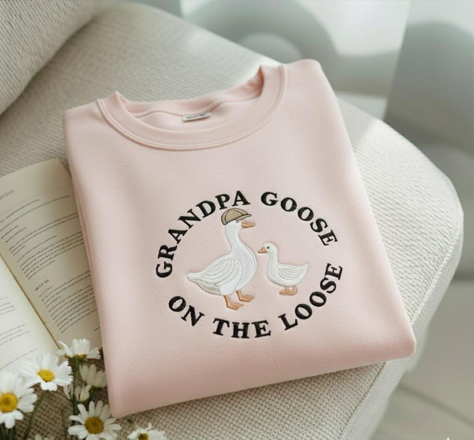Embroidered Grandpa Goose On The Loose Sweatshirt, Funny Grandpa Gift, Funny Goose Sweatshirt, Grandpa Birthday Shirt, Gift for Grandpa 3