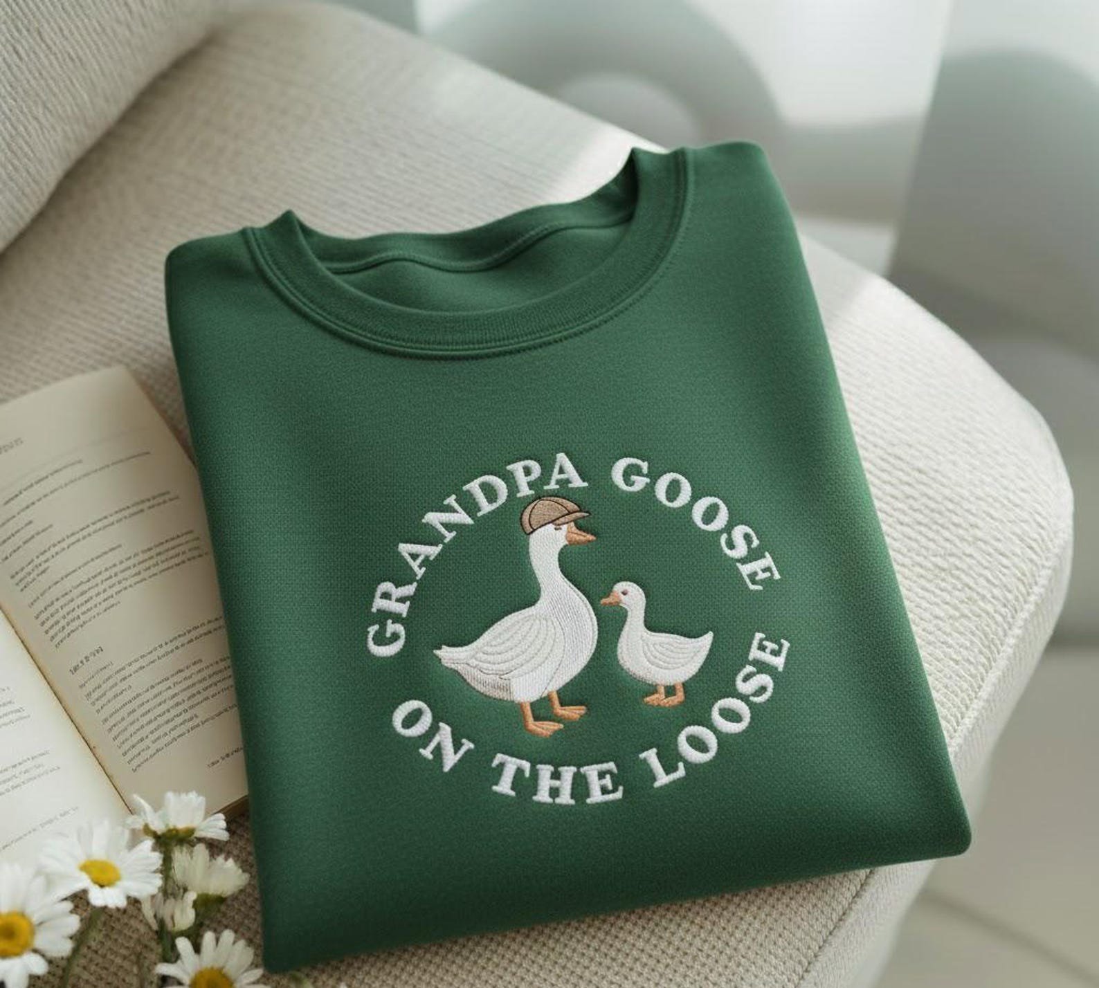 Embroidered Grandpa Goose On The Loose Sweatshirt, Funny Grandpa Gift, Funny Goose Sweatshirt, Grandpa Birthday Shirt, Gift for Grandpa 2