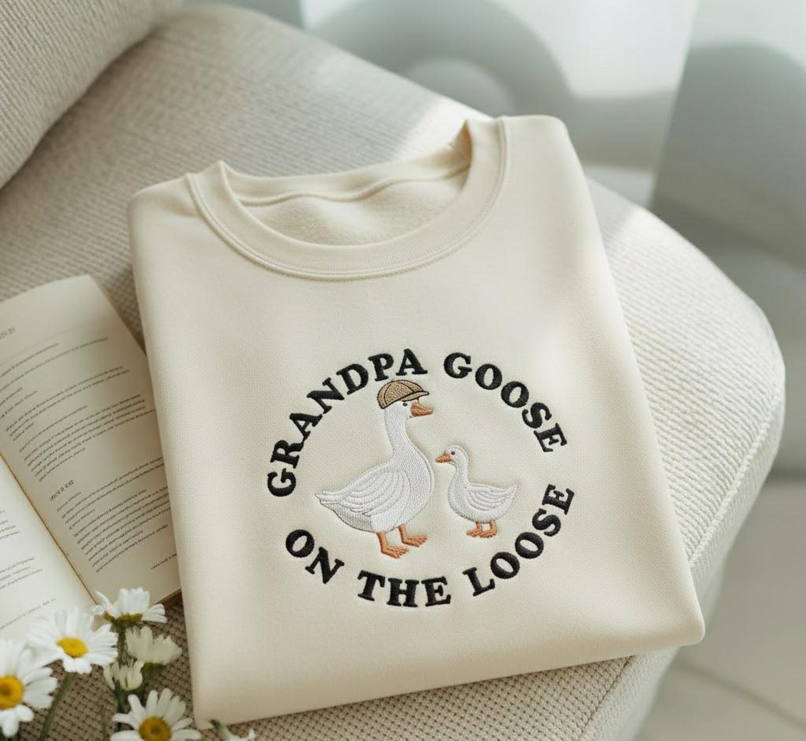 Embroidered Grandpa Goose On The Loose Sweatshirt, Funny Grandpa Gift, Funny Goose Sweatshirt, Grandpa Birthday Shirt, Gift for Grandpa 4