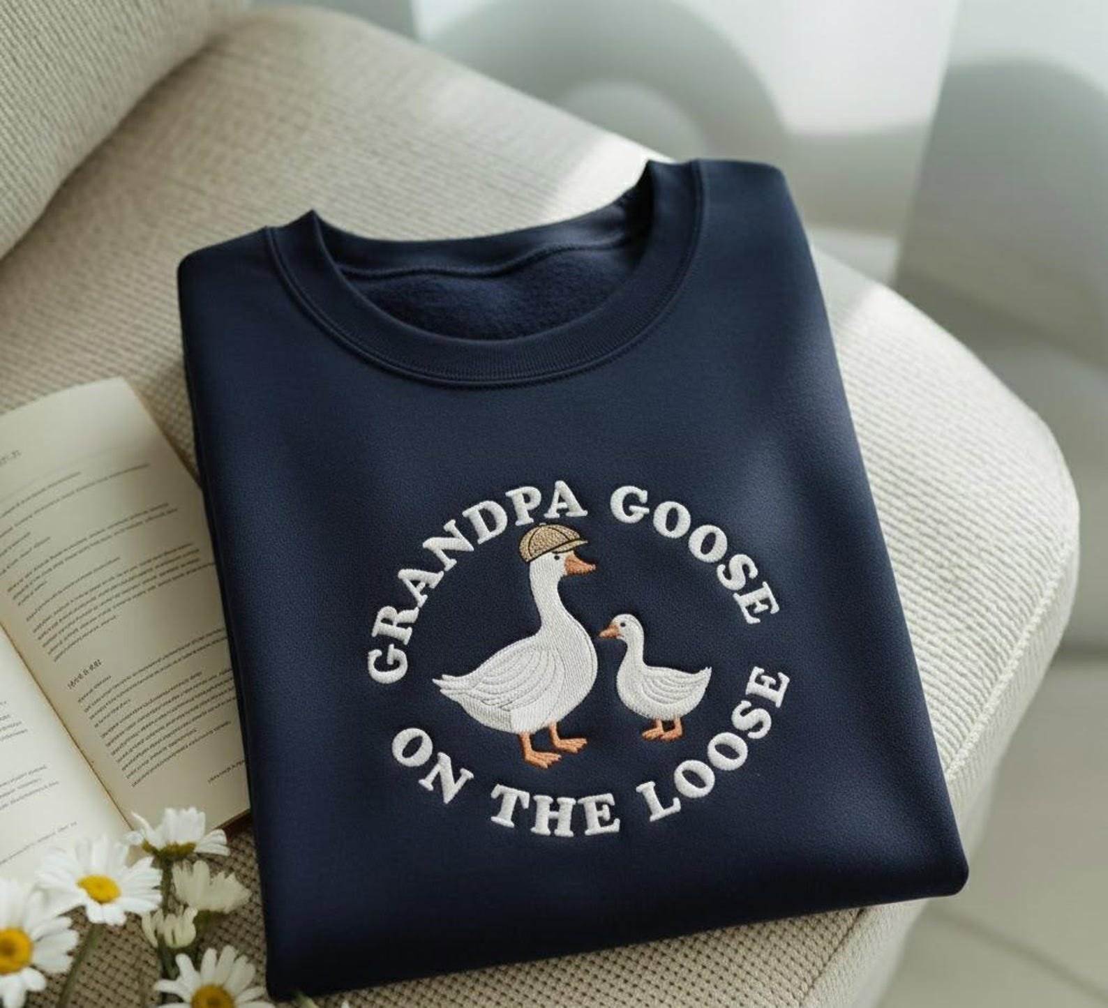 Embroidered Grandpa Goose On The Loose Sweatshirt, Funny Grandpa Gift, Funny Goose Sweatshirt, Grandpa Birthday Shirt, Gift for Grandpa 5