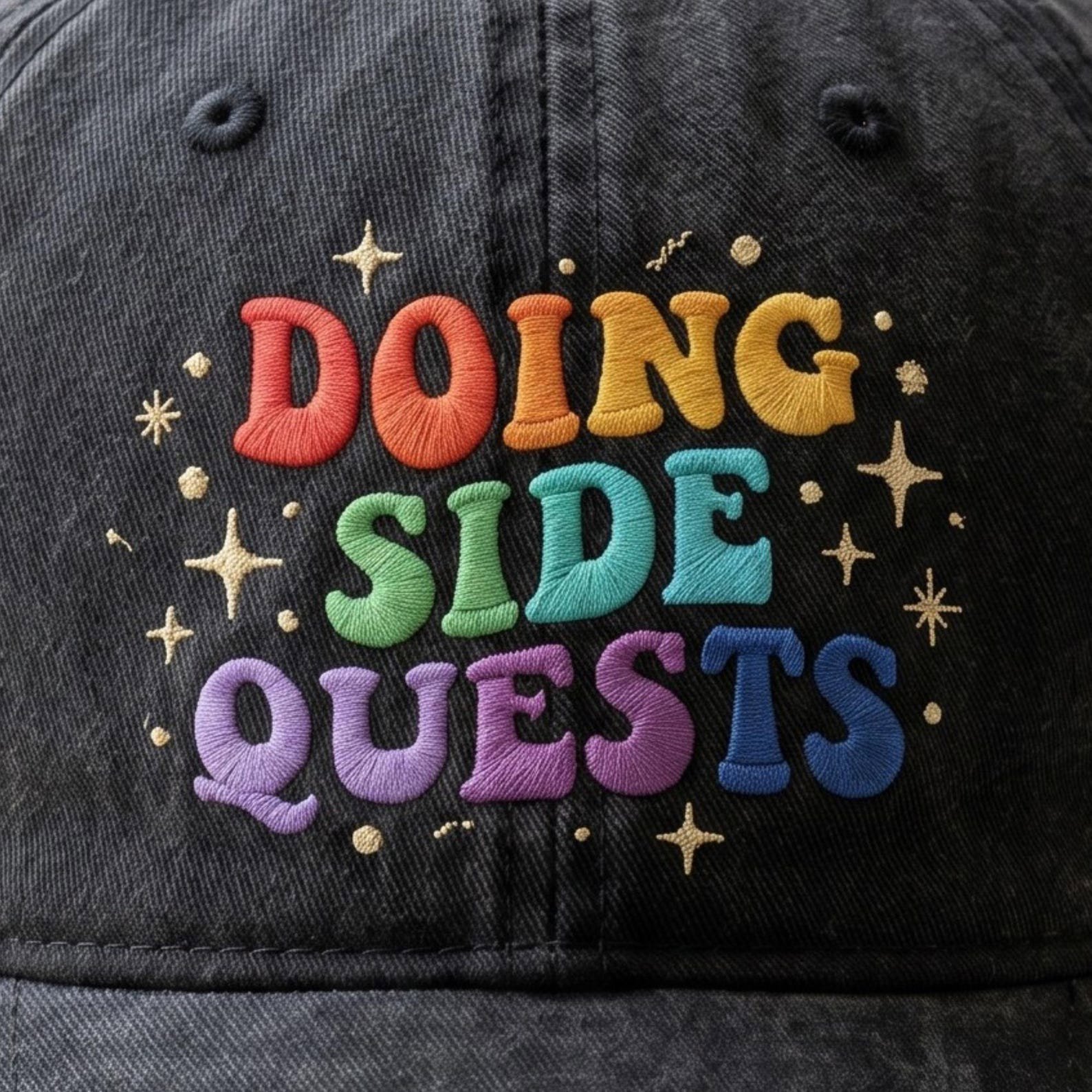 Embroidered Doing Side Quests Cap, Funny ADHD Cap, Neurodivergent Gift, Mental Health Baseball Hat 2
