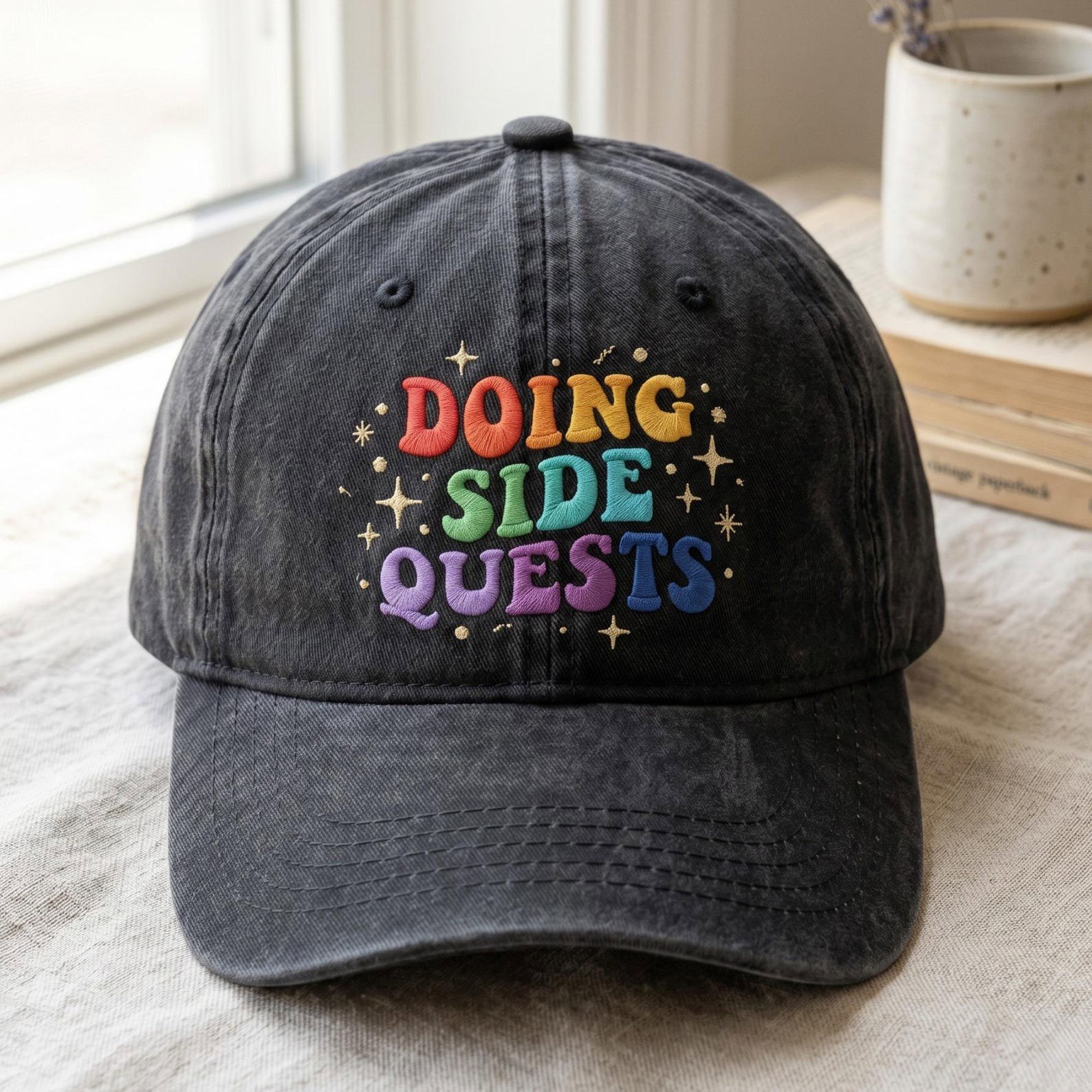 Embroidered Doing Side Quests Cap, Funny ADHD Cap, Neurodivergent Gift, Mental Health Baseball Hat 3