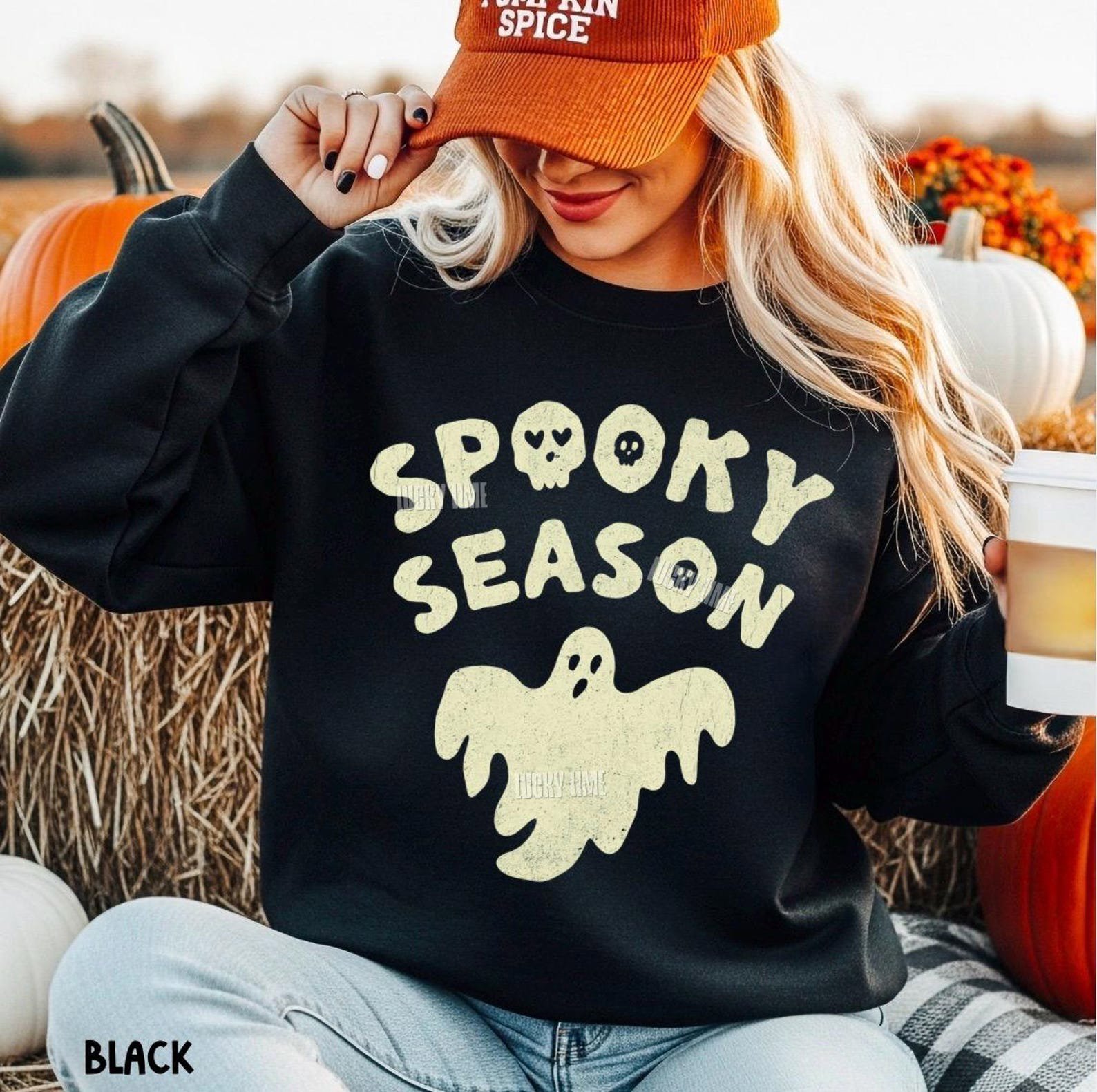Spooky Season Sweatshirt, Ghost Halloween Sweatshirt, Womens Halloween Crewneck Cute Fall Sweater, Halloween Gifts, Spooky Season Shirt 3