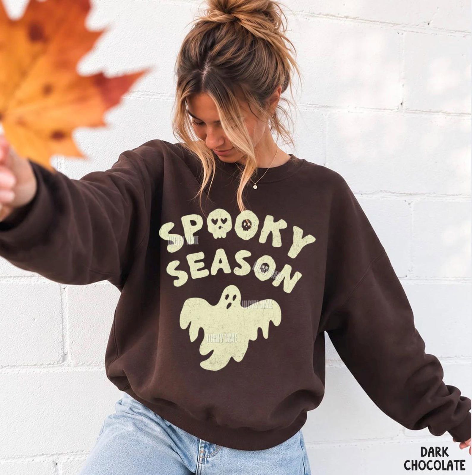 Spooky Season Sweatshirt, Ghost Halloween Sweatshirt, Womens Halloween Crewneck Cute Fall Sweater, Halloween Gifts, Spooky Season Shirt 4