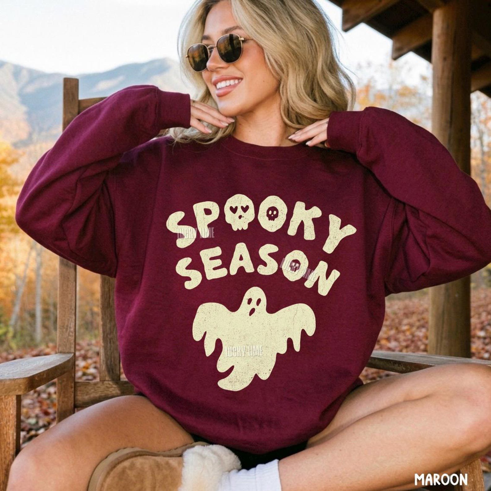 Spooky Season Sweatshirt, Ghost Halloween Sweatshirt, Womens Halloween Crewneck Cute Fall Sweater, Halloween Gifts, Spooky Season Shirt 8
