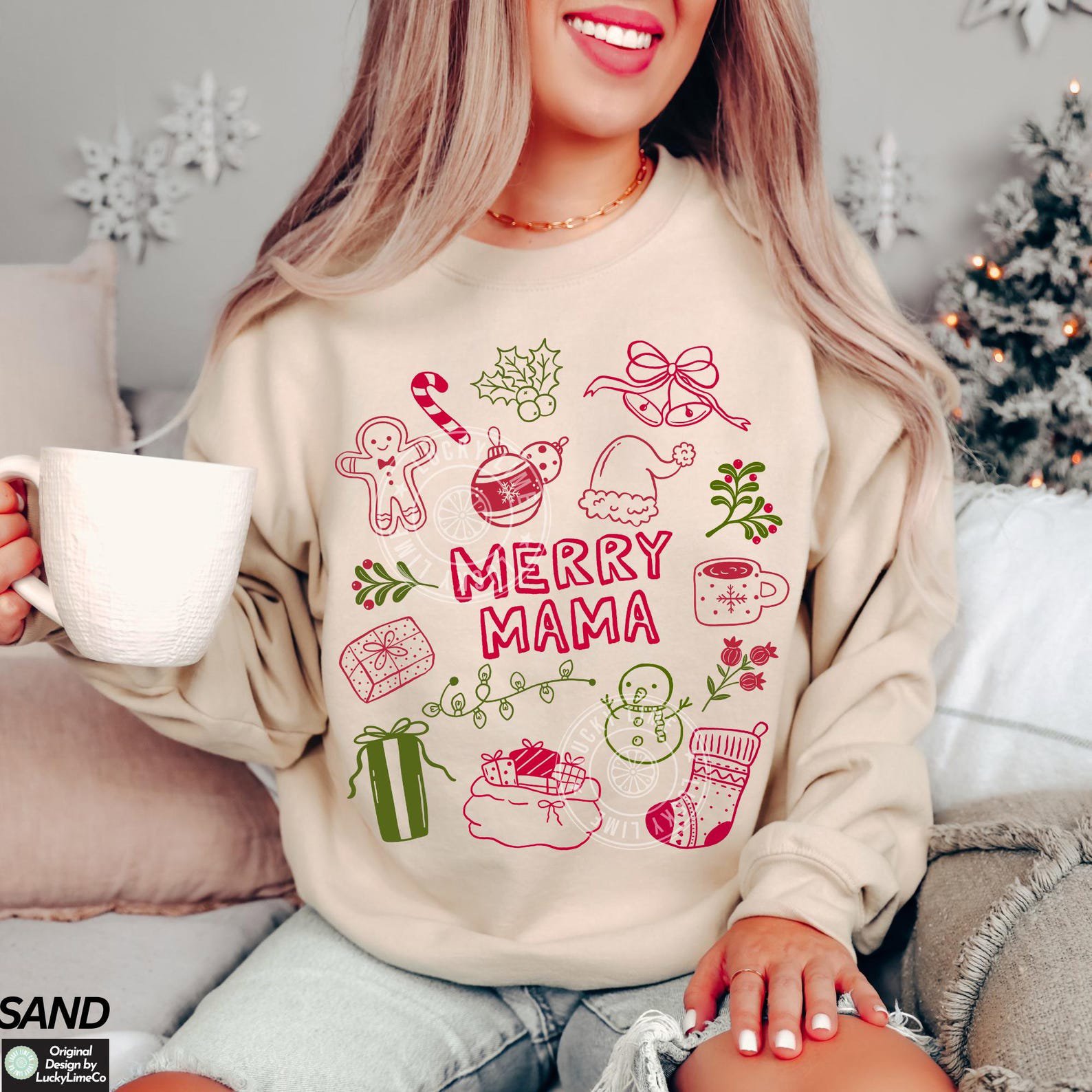 Merry Mama Sweatshirt, Mama Claus Sweatshirt, Christmas Doodles Sweater, Cute Christmas Shirt, Christmas Gift for Mom, Festive Sweatshirt 4