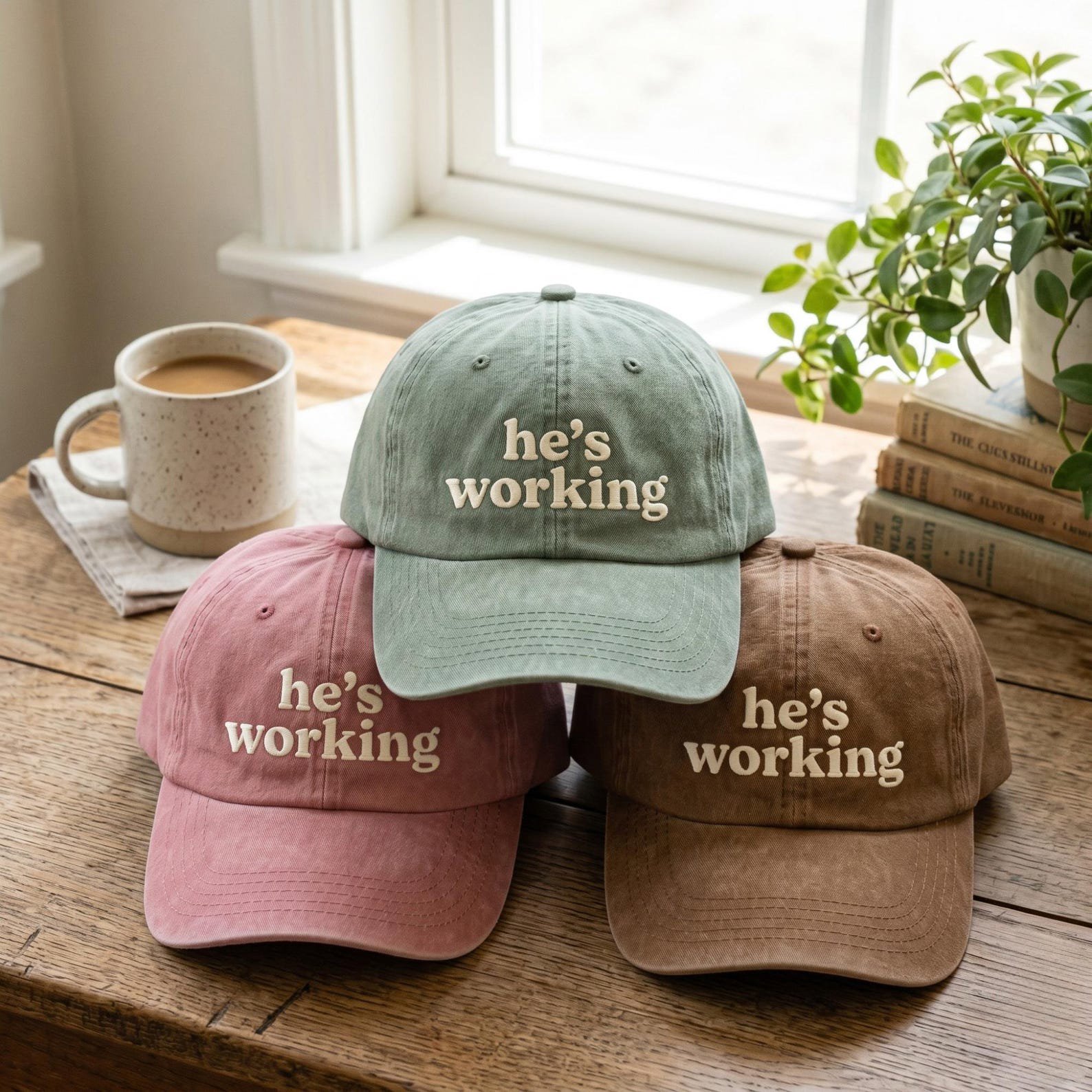 Embroidered He's Working Hat, Wife Gift From Husband, Coworker Cap, Funny Wife Snapback 1