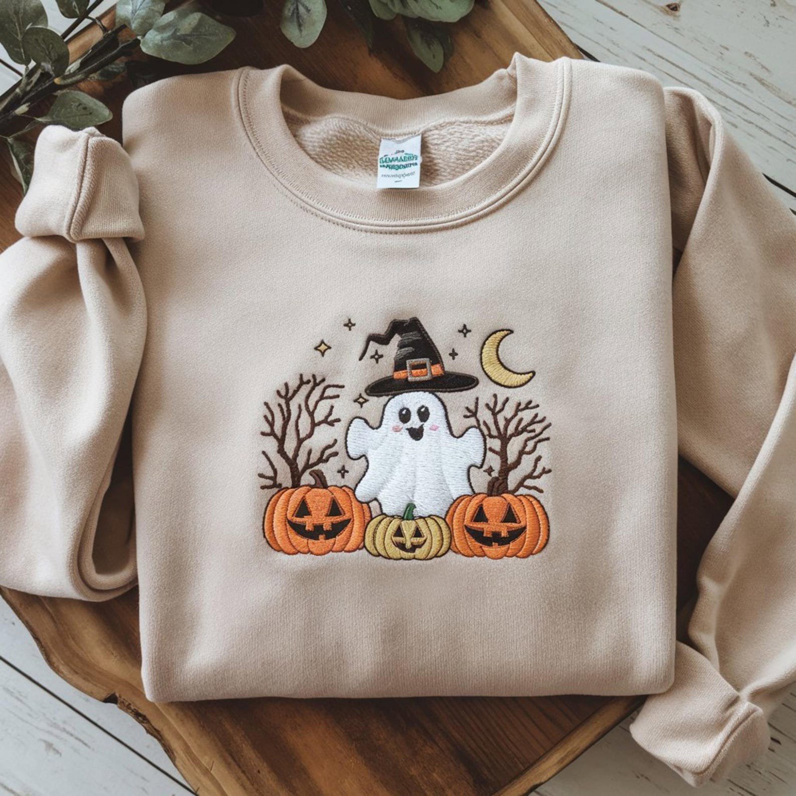 Embroidered Ghost & Pumpkin Sweatshirt: Spooky Fall Season 1