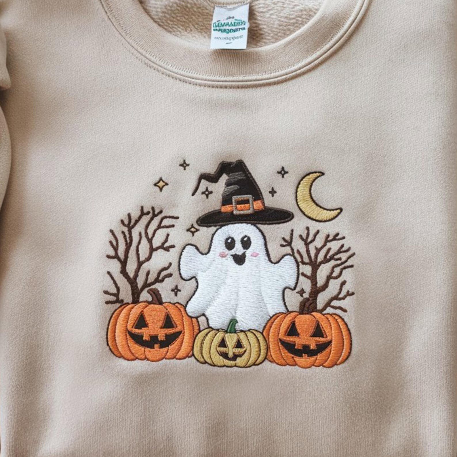 Embroidered Ghost & Pumpkin Sweatshirt: Spooky Fall Season 2