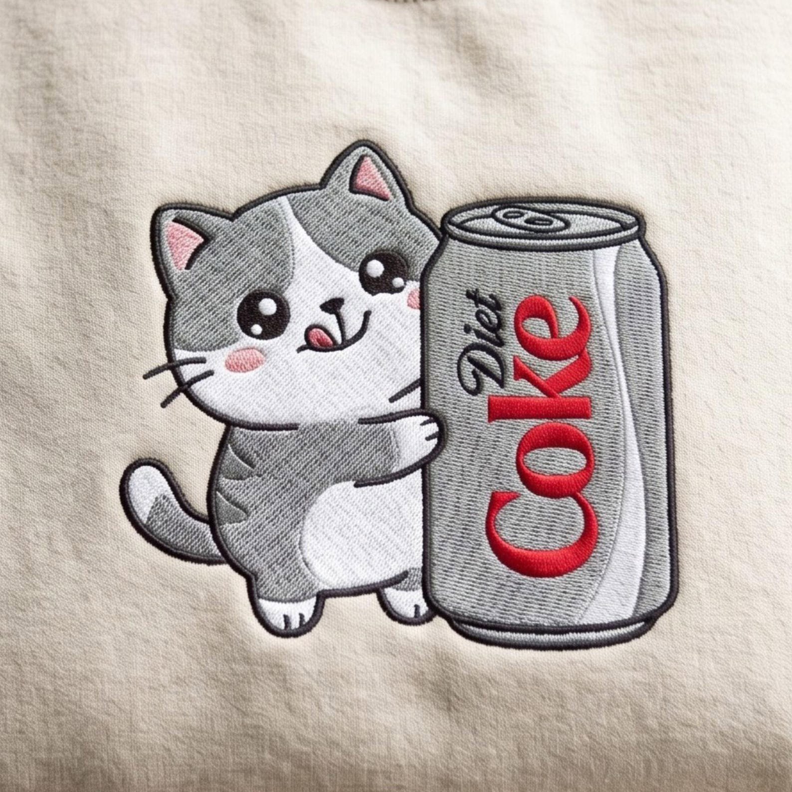 Embroidered Cat Diet Coke Sweatshirt, Soda Lovers Shirt, Diet Coca Merch Gifts 2