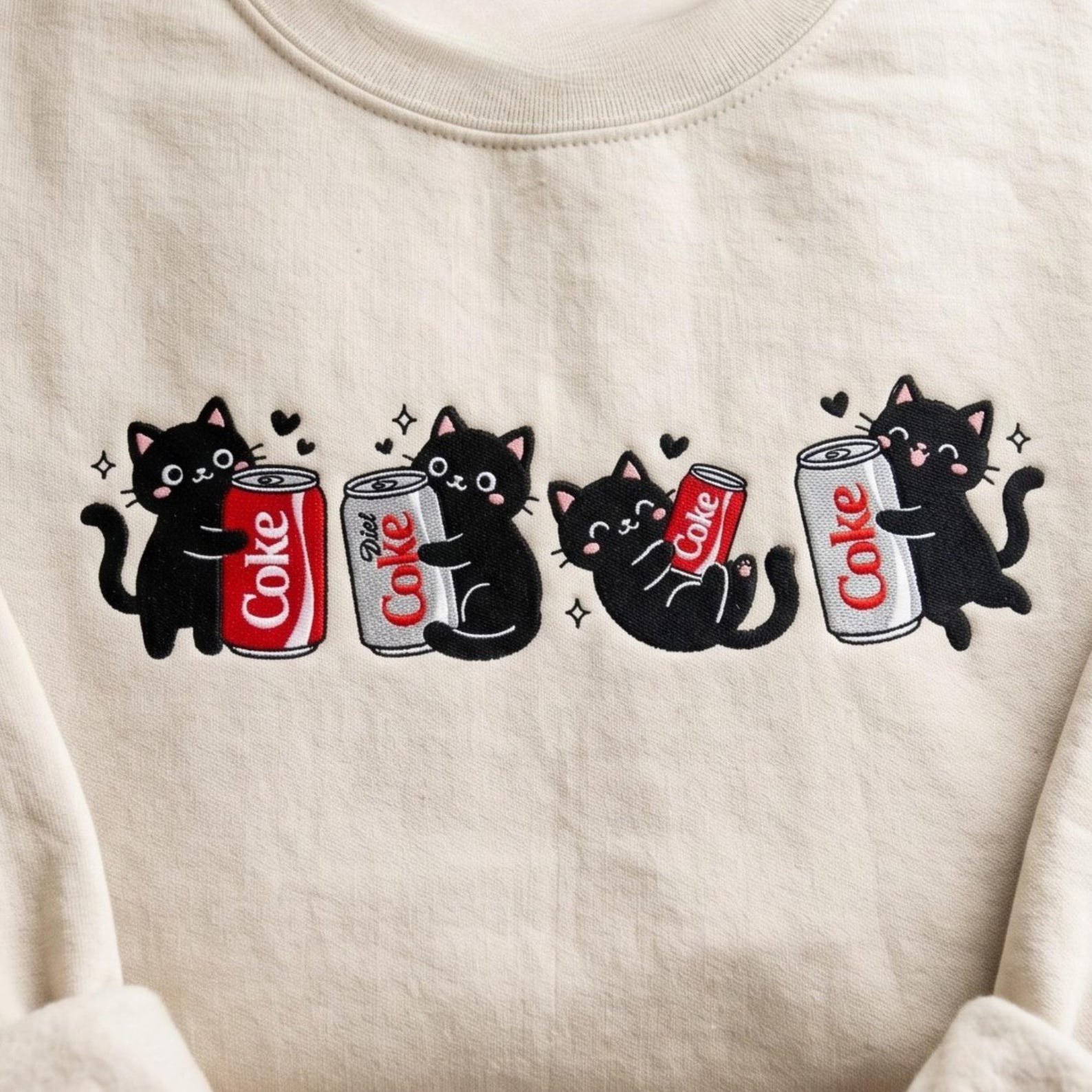 Embroidered Diet Coke Black Cat Sweatshirt, Shirt For Soda Lovers, Cat Mom Tee 2